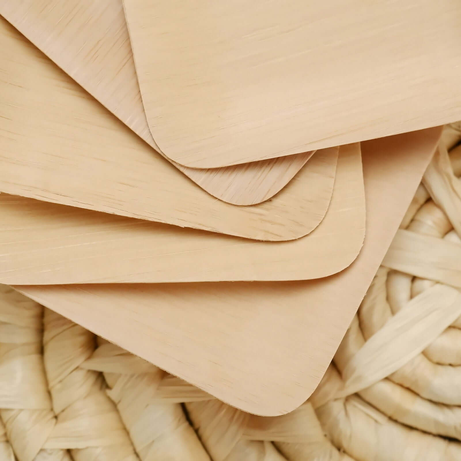 25-Piece Set of 3.5-Inch Natural Bamboo Square Disposable Dessert Plates for Farmhouse Events