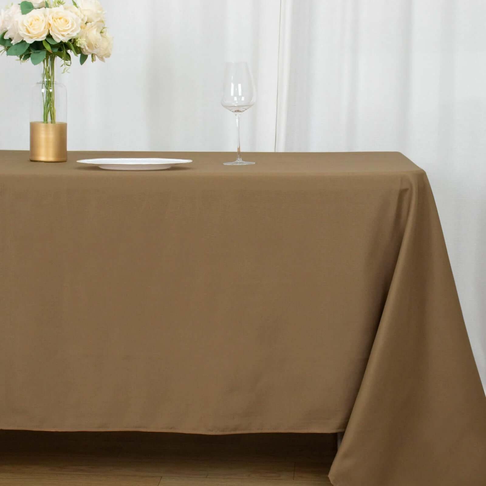Durable and Stylish 72x120 Taupe Polyester Rectangle Tablecloth