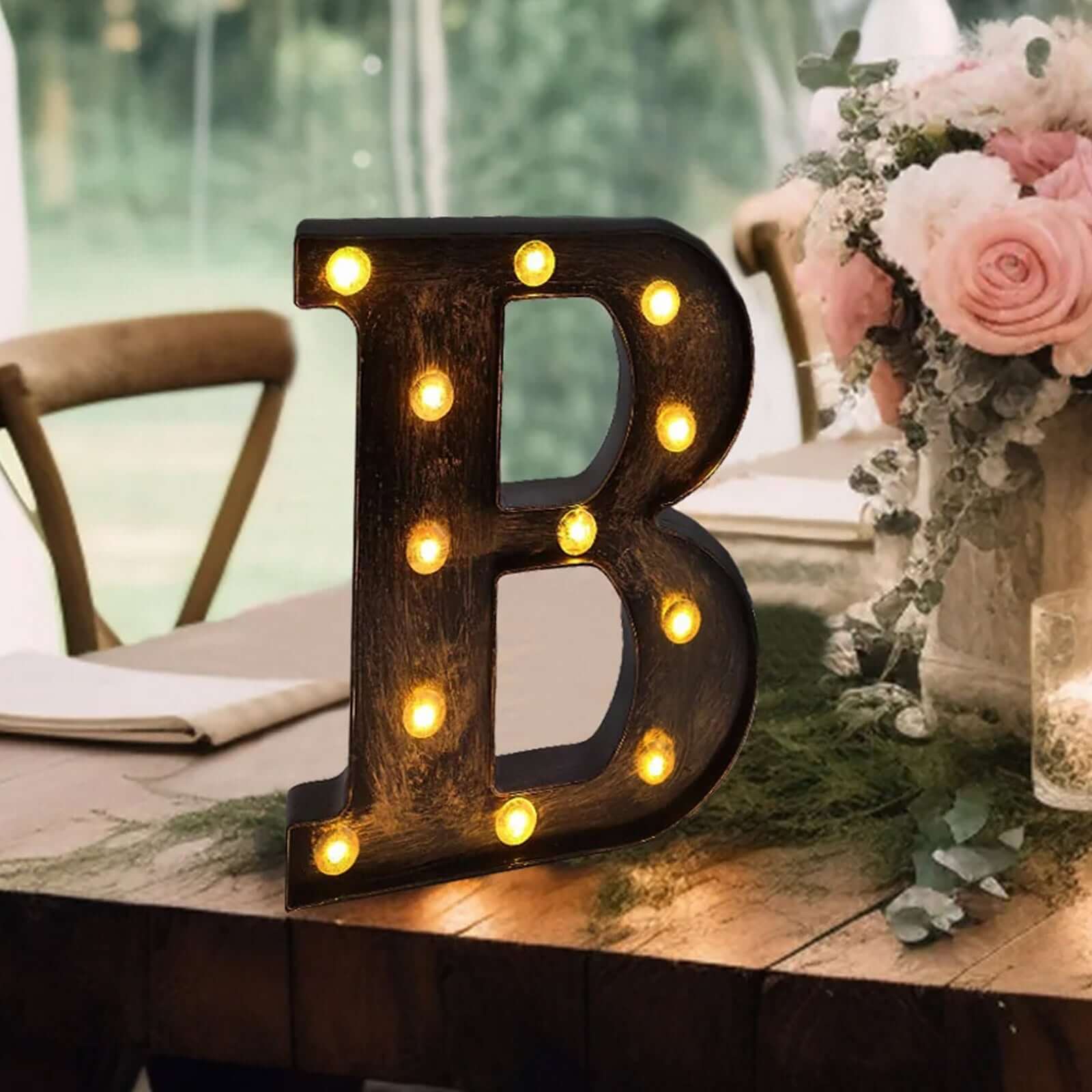 Industrial Style Antique Black LED Marquee Letter B - Light-Up Alphabet Sign for Weddings and Displays