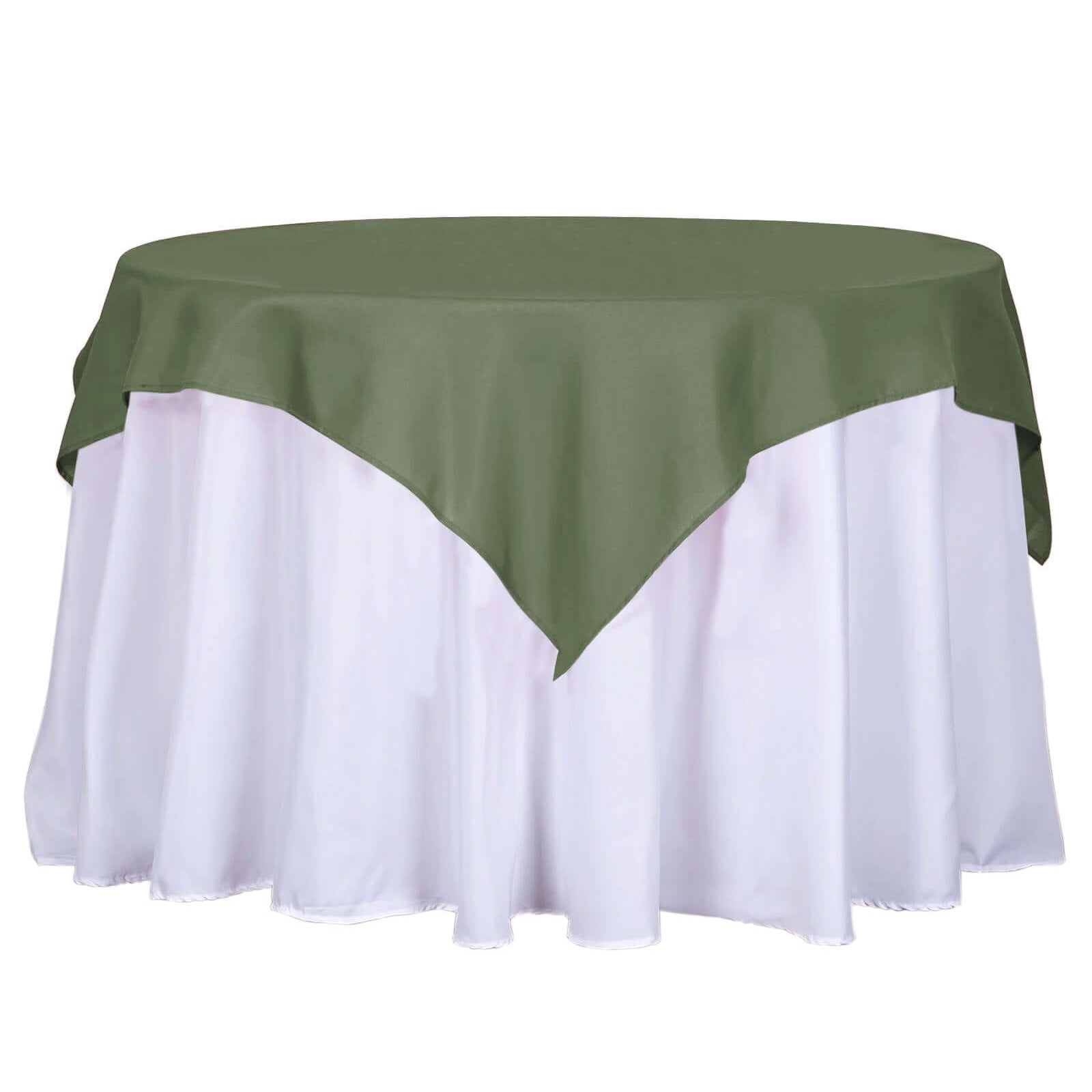 Olive Green 54x54 Polyester Square Table Overlay - Durable & Wrinkle-Free Table Cover
