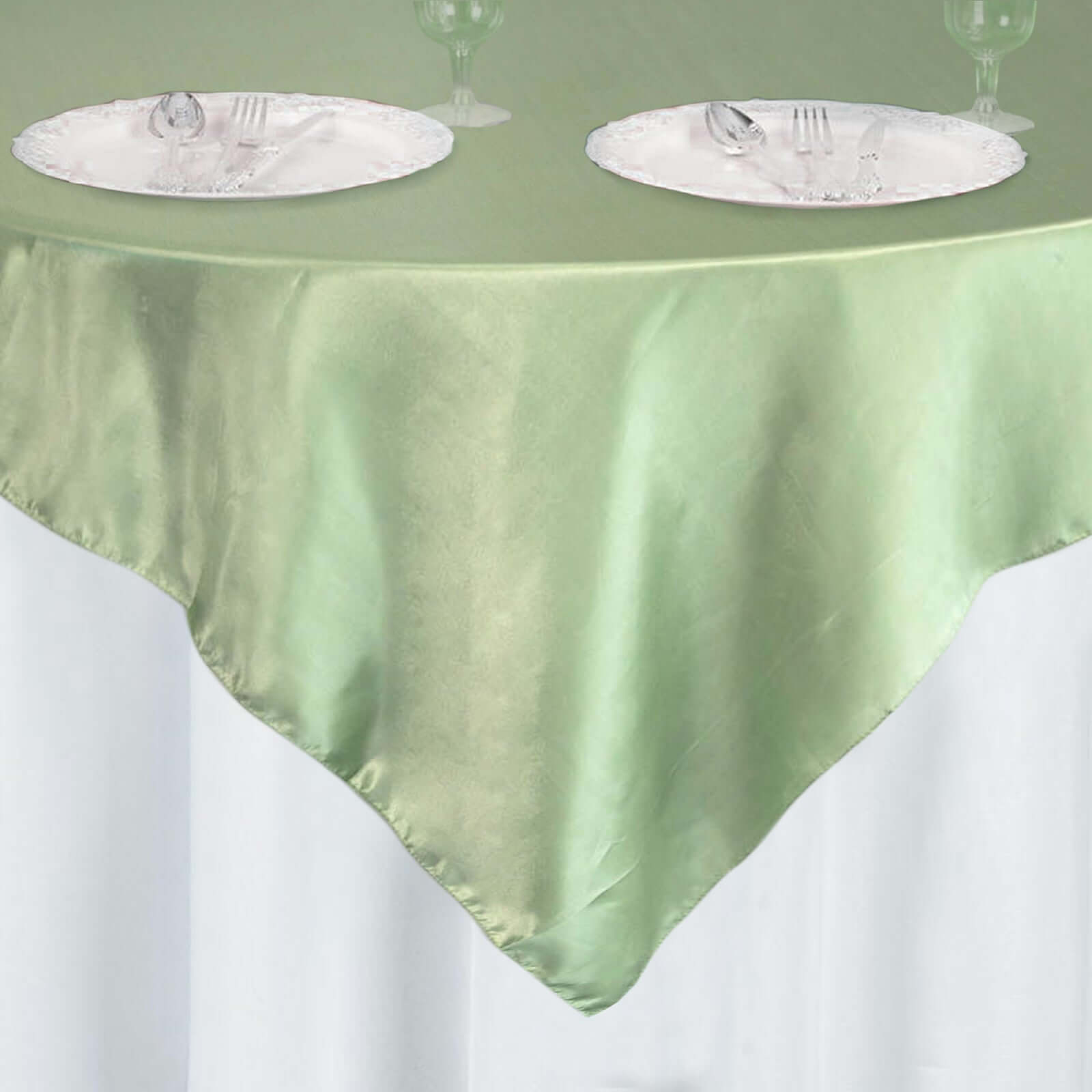 Hot! Sage Green Satin 60x60 Square Table Overlay - Smooth & Silky Table Cover