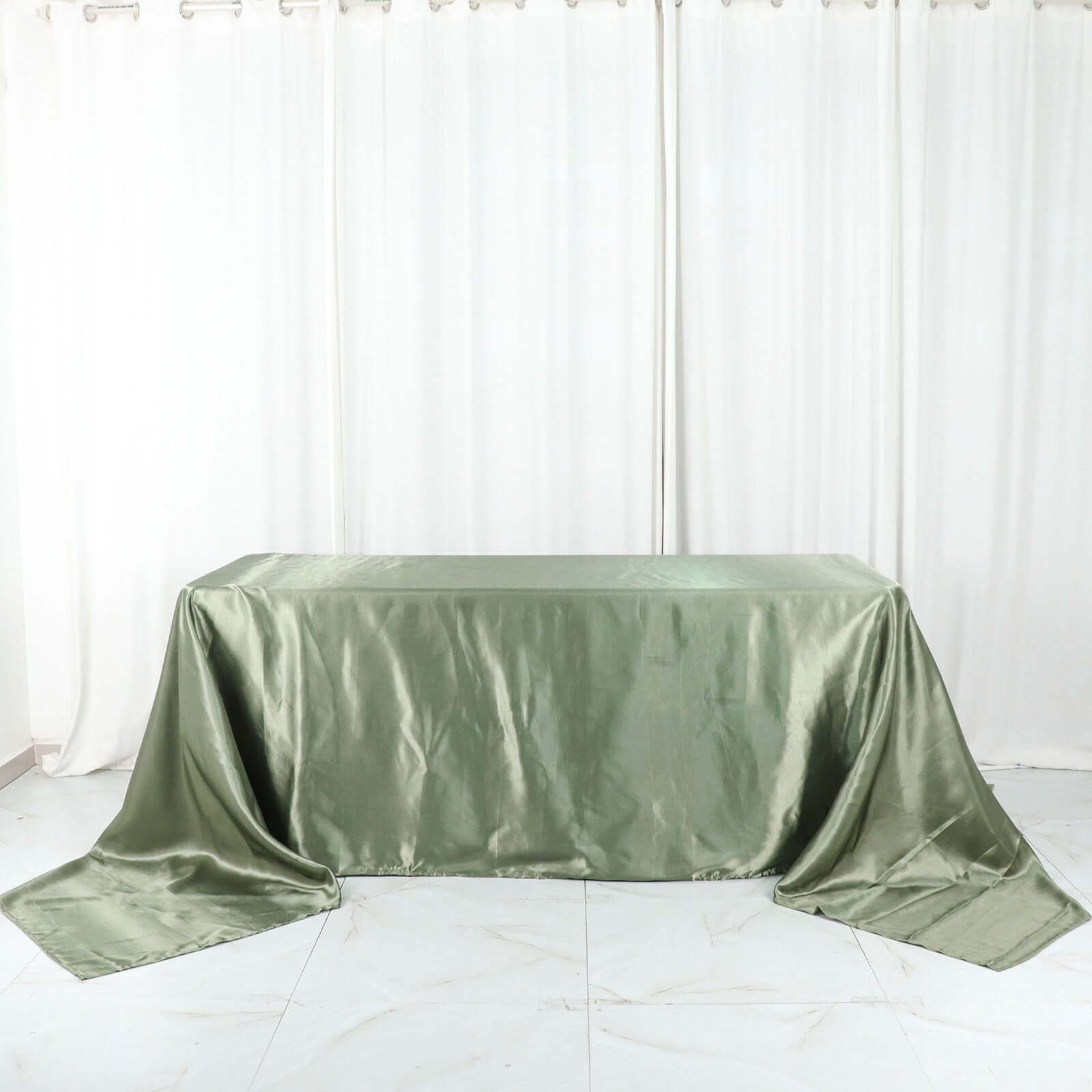 Hot Sale! Seamless Satin Rectangular Tablecloth in Dusty Sage Green, 90x156