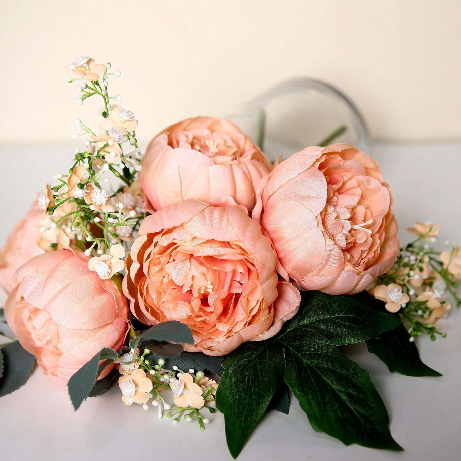 Hot Deal! 10-Pack Peach Artificial Peony Flower Heads for DIY Events & Floral Crafts
