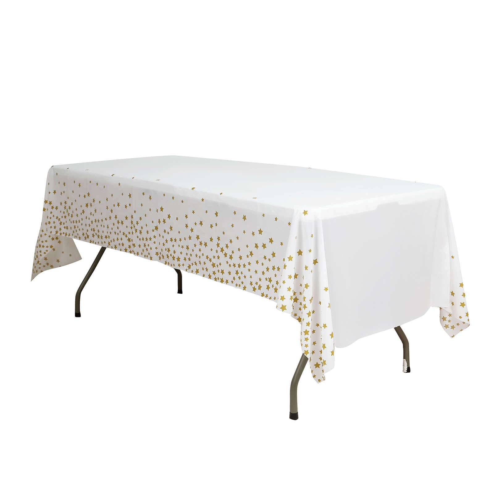 5-Pack Disposable White PVC Table Covers with Gold Stars, 54x108 Rectangle