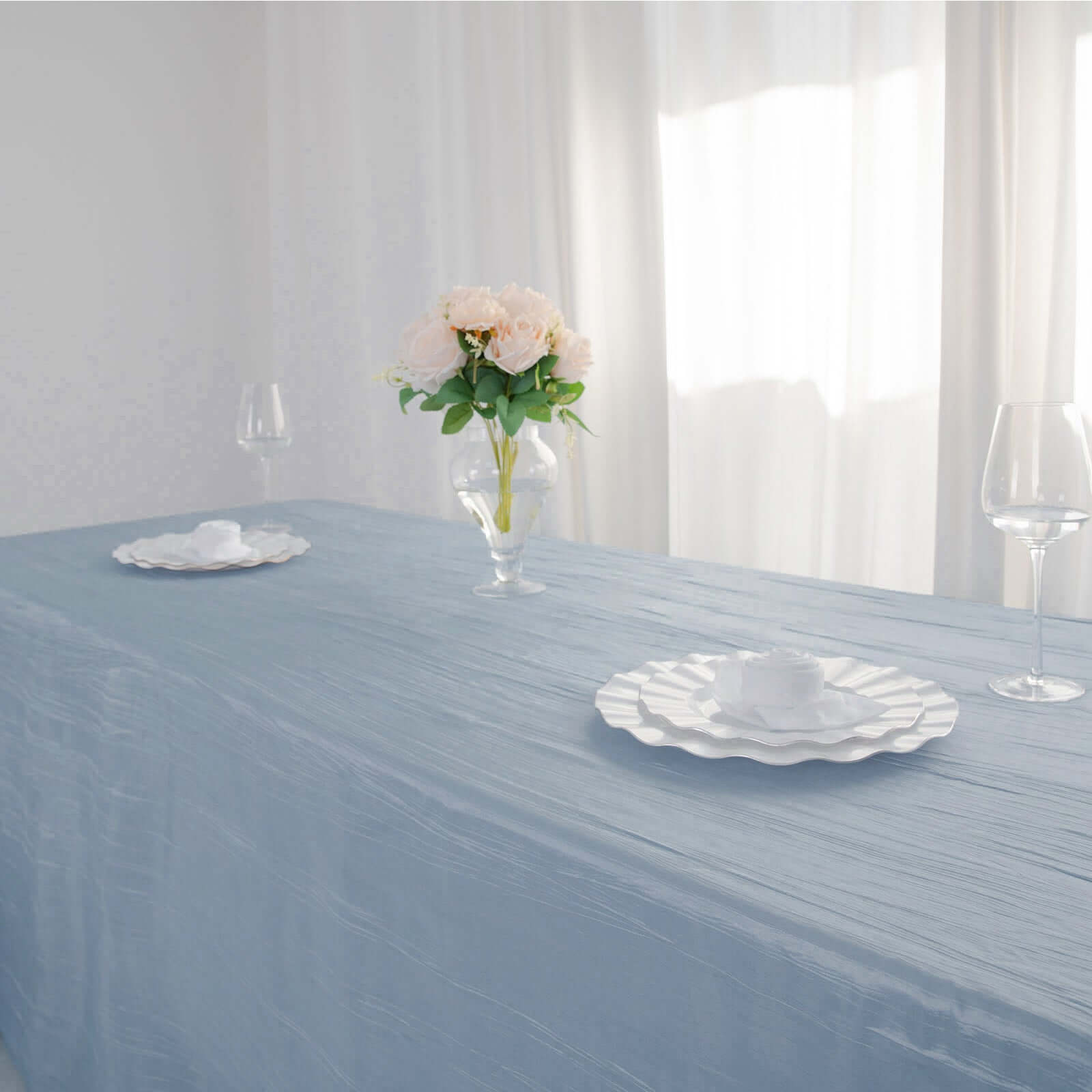 Exclusive Dusty Blue Crinkle Taffeta Rectangle Tablecloth 90x156 - Ideal for Events