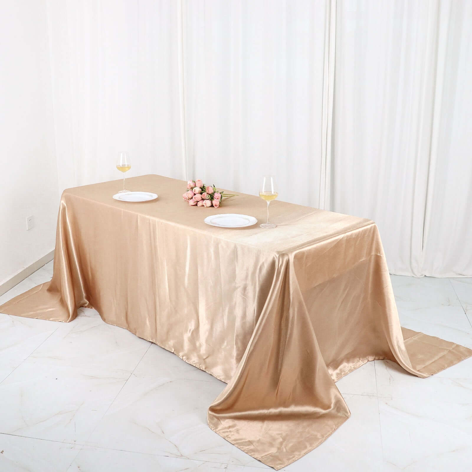 Hot Sale! Nude Seamless Satin Rectangular Tablecloth, 90x132 Size for Various Occasions