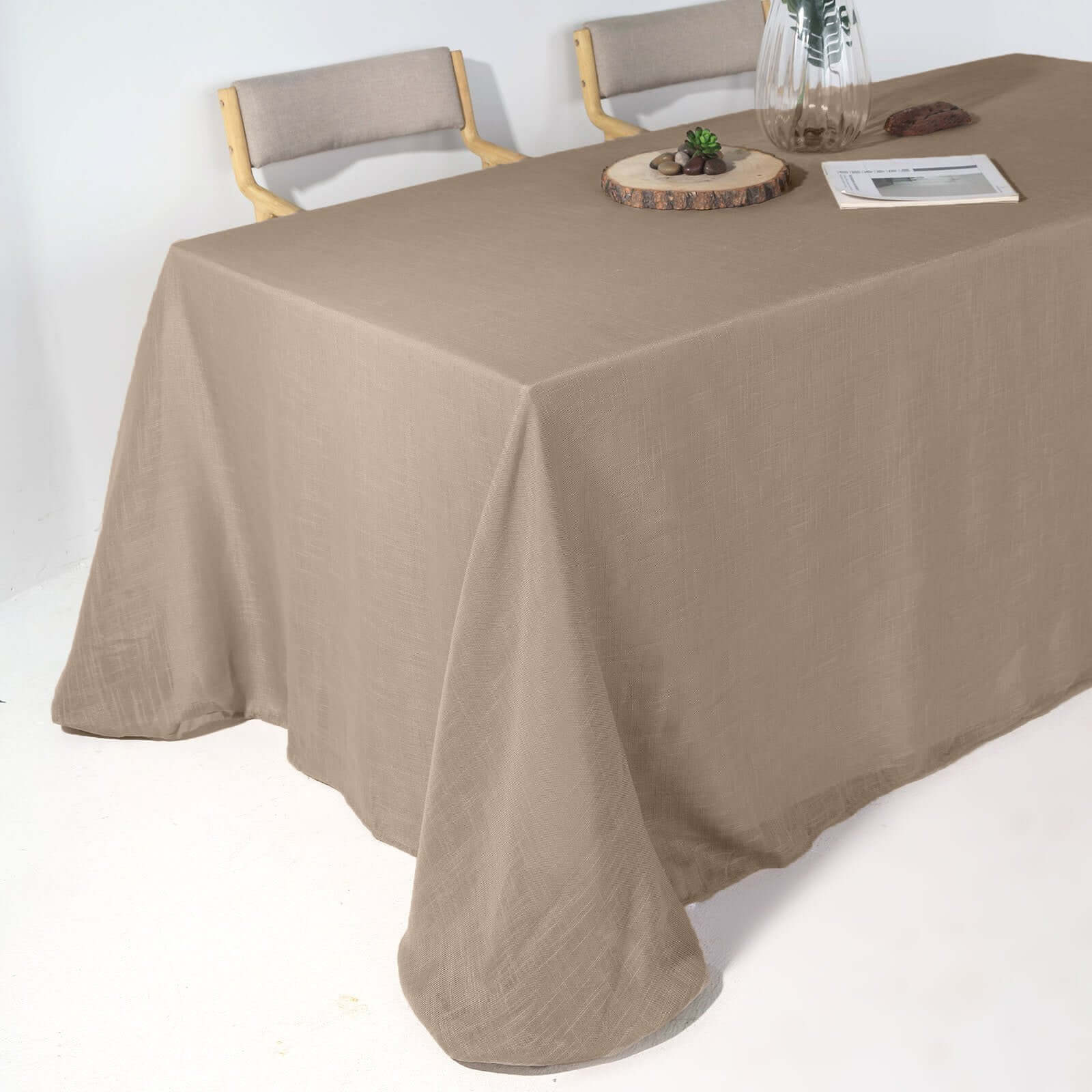 Hot! Taupe Faux Linen 90x132 Rectangular Wrinkle-Resistant Tablecloth