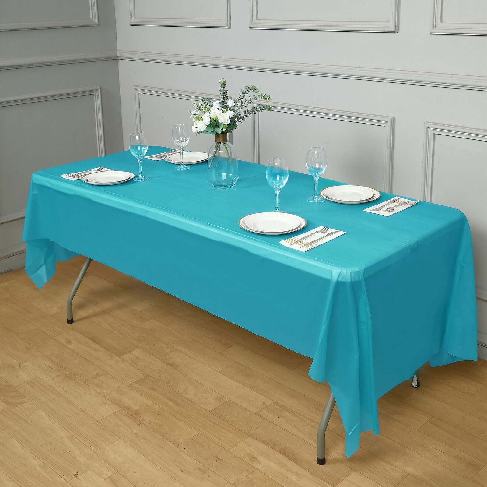 5-Pack Turquoise Rectangle Plastic Table Covers - Durable & Reusable PVC Disposable Covers for Gatherings