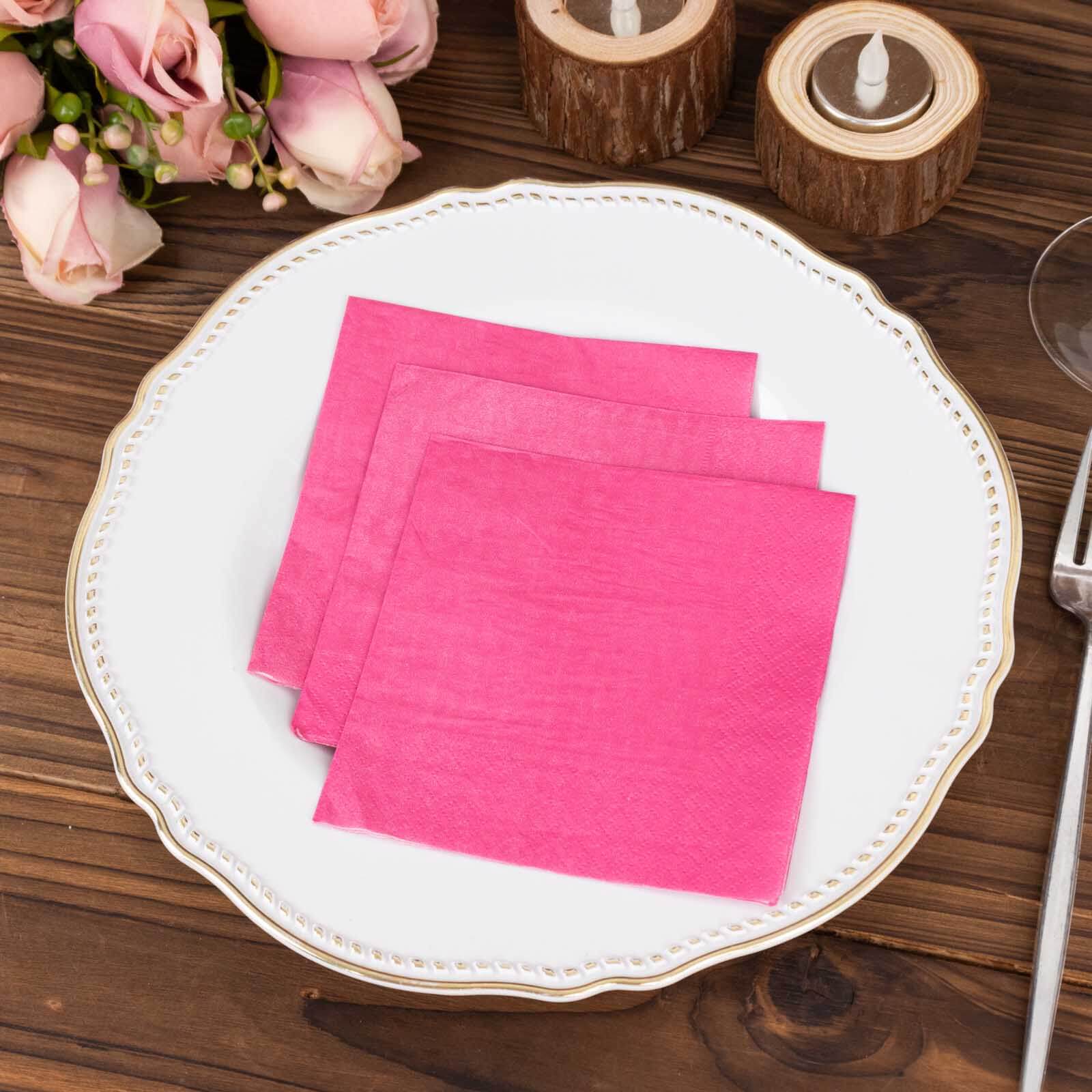 Get 50-Pack Disposable 2-Ply Fuchsia Paper Cocktail Napkins - Soft 18GSM, 5x5 Size