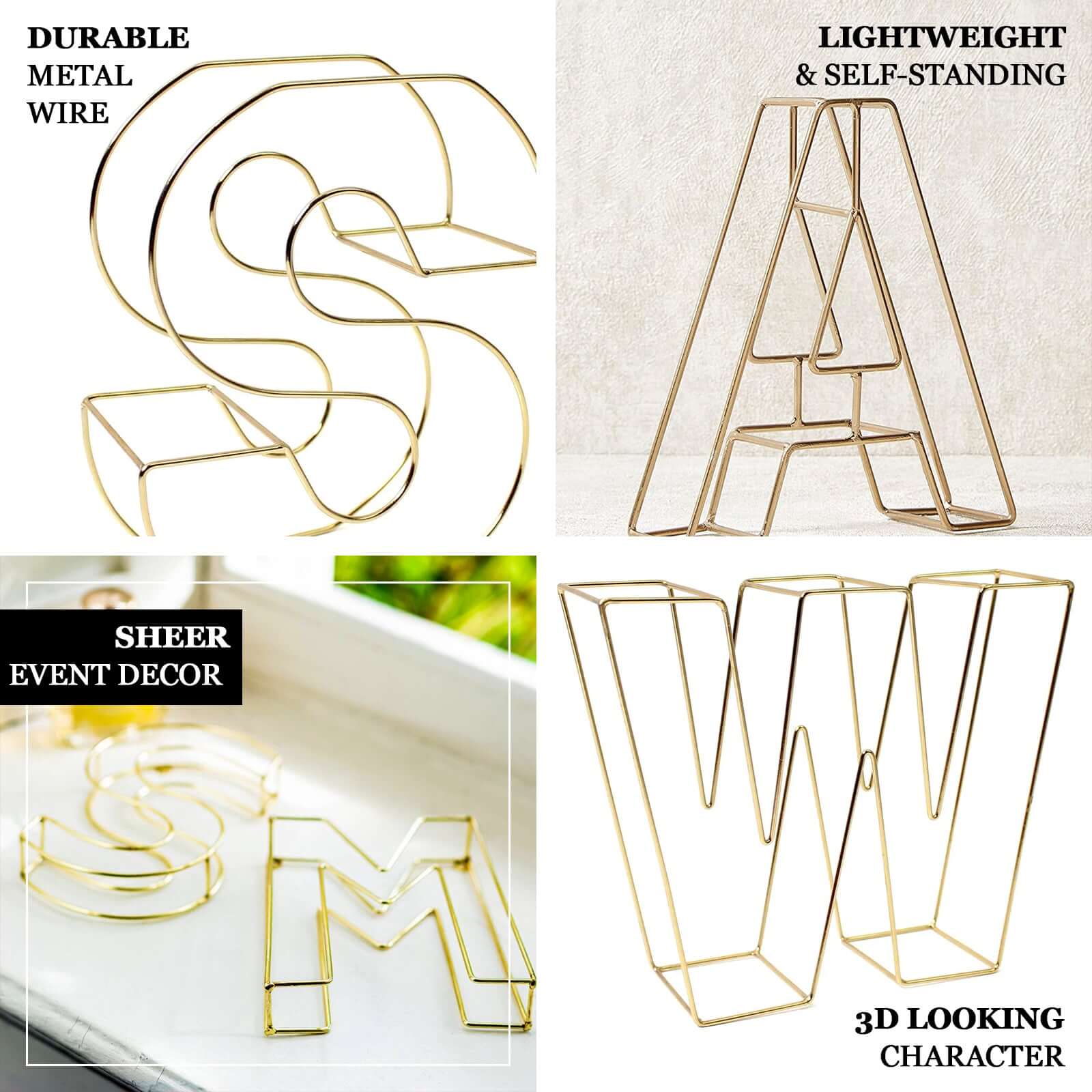 Hot Sale! 8-Foot Gold Freestanding 3D Decorative Metal Wire Letter 'E' for Wedding Centerpieces