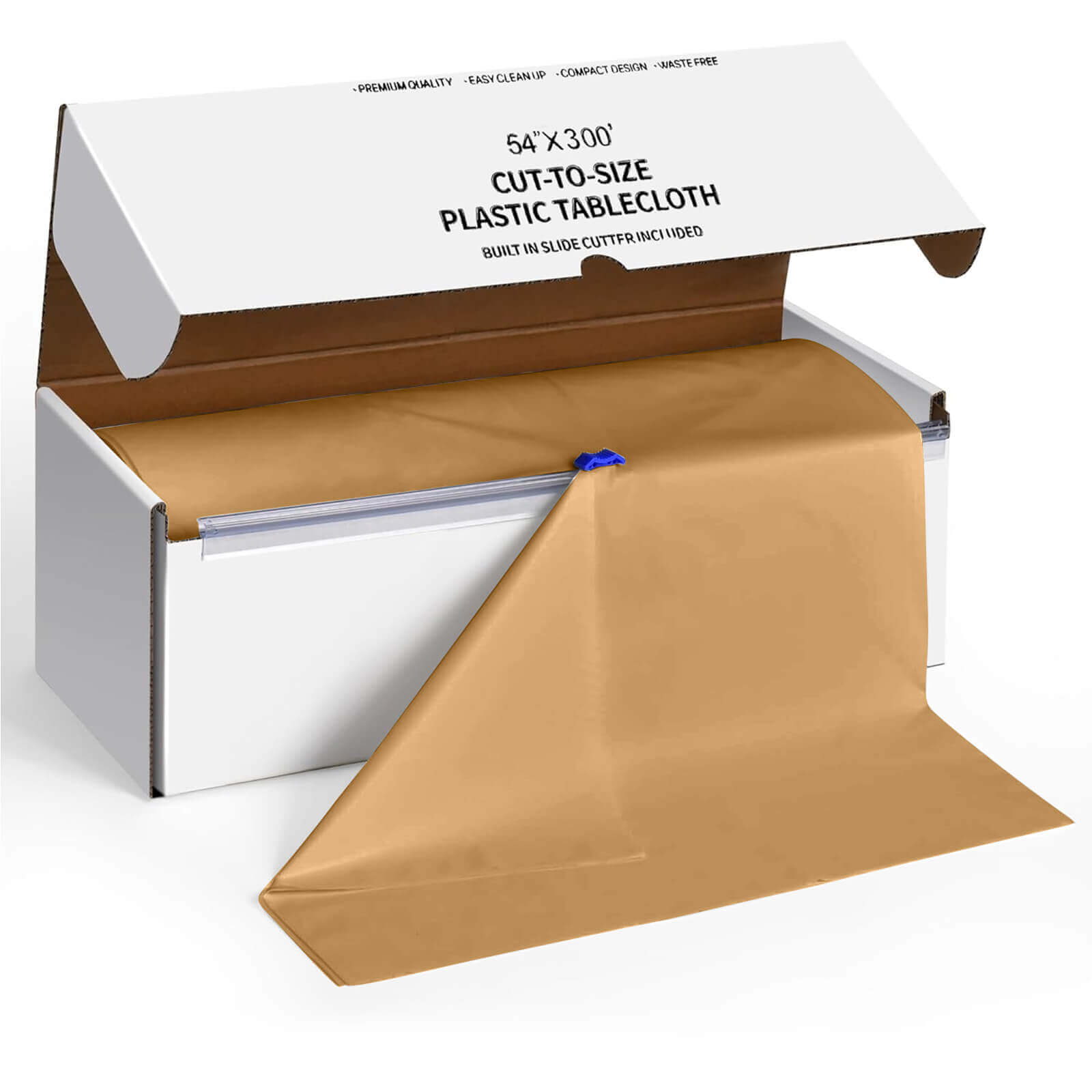 Customizable Gold Plastic Table Cover Roll with Slide Cutter, 54x300ft