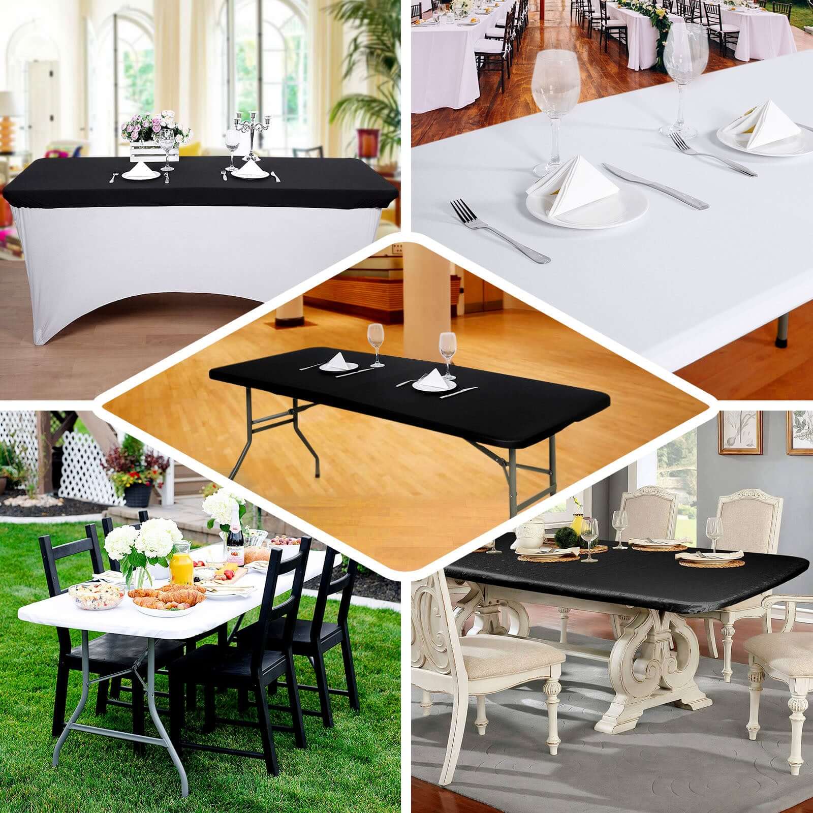 White Stretchy & Wrinkle-Free Spandex Table Topper for 8-Foot Tables