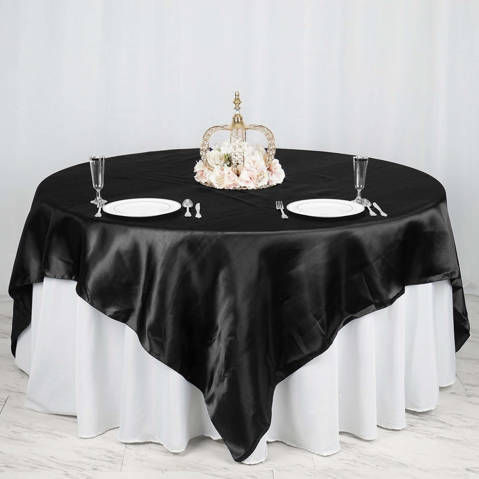 Black Satin 90x90 Square Table Overlay - Smooth Finish Topper