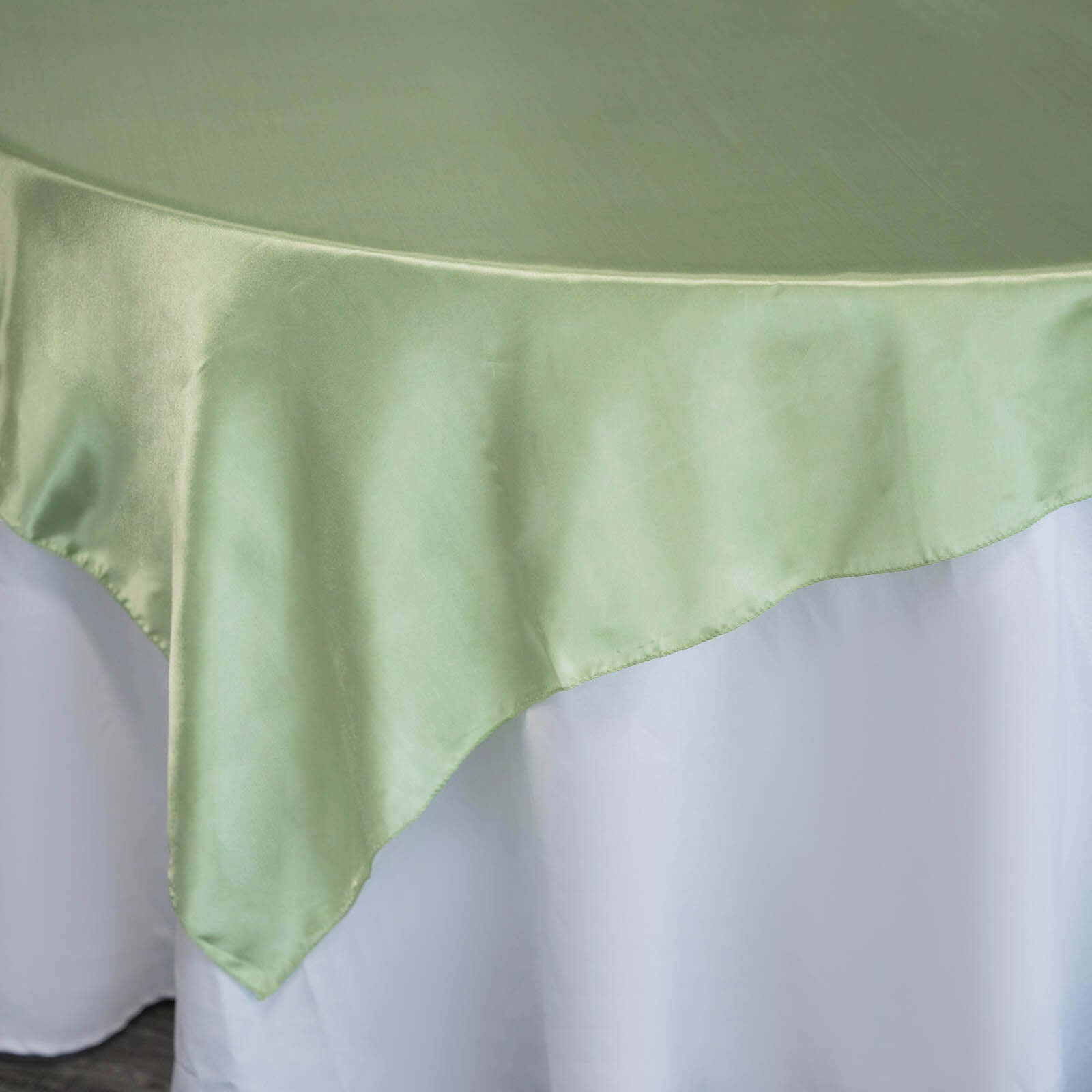 Hot! Sage Green Satin 60x60 Square Table Overlay - Smooth & Silky Table Cover