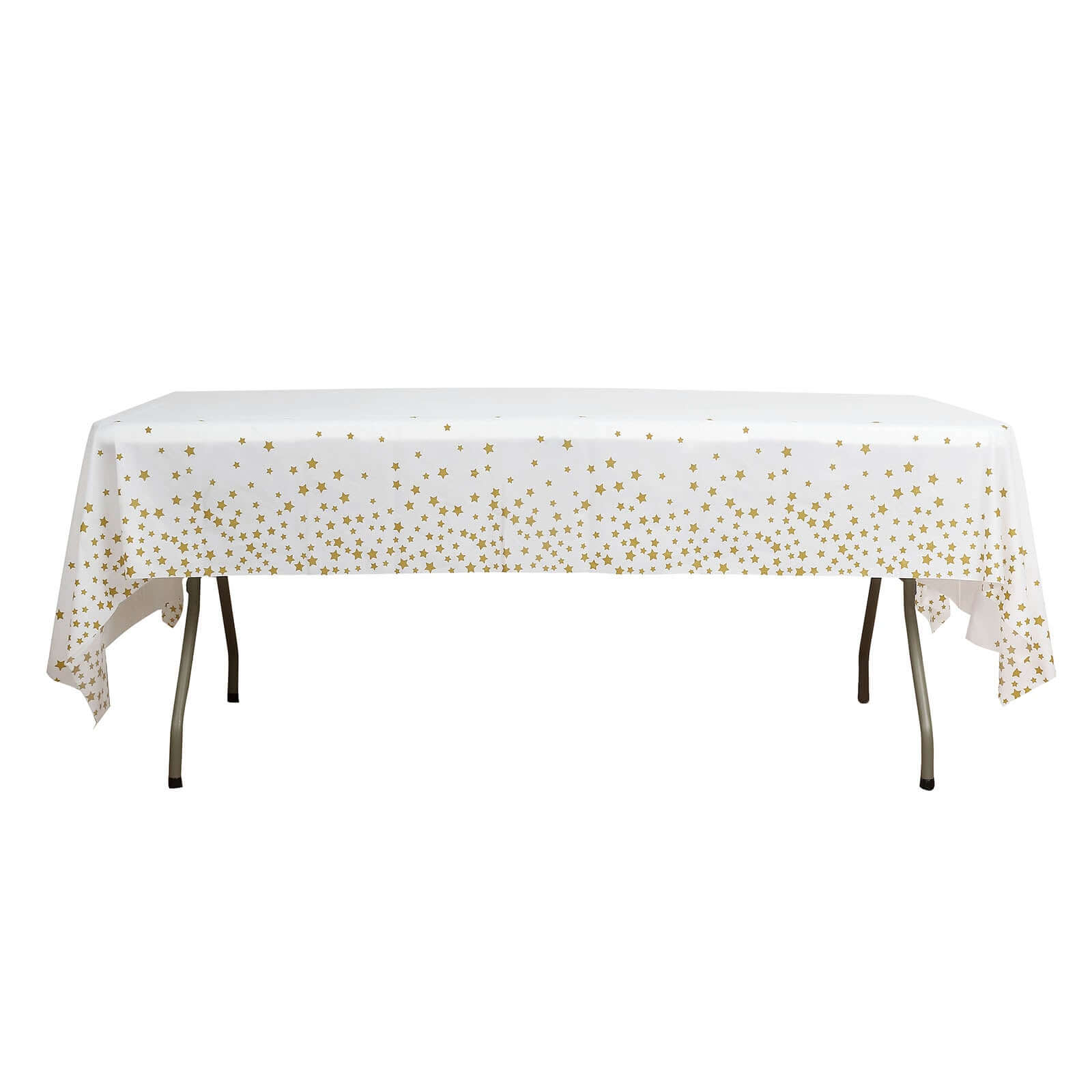 5-Pack Disposable White PVC Table Covers with Gold Stars, 54x108 Rectangle