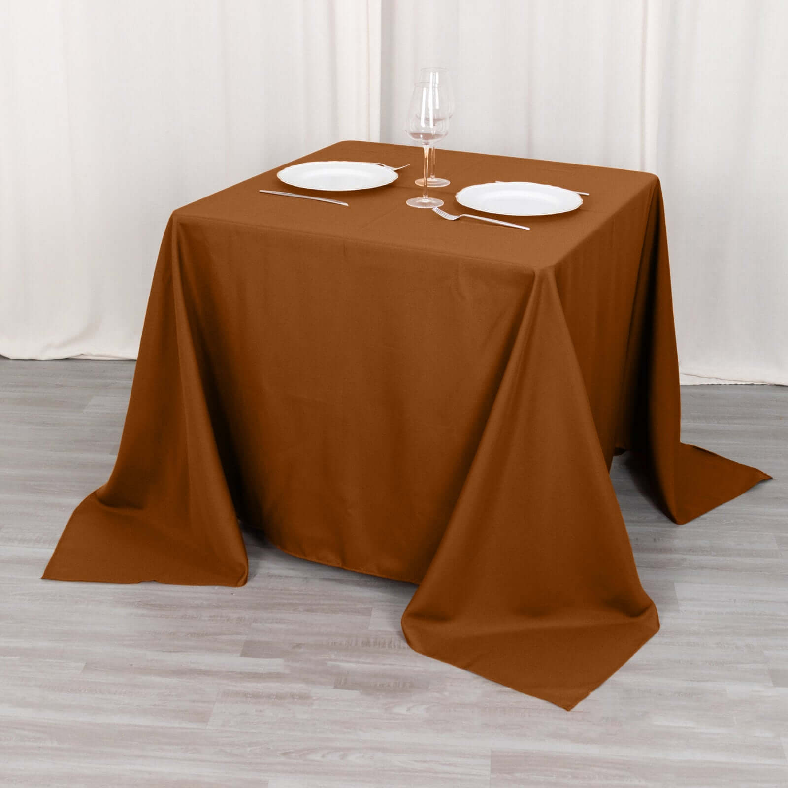 Durable & Wrinkle-Resistant Polyester Square Tablecloth in Cinnamon Brown, 90x90