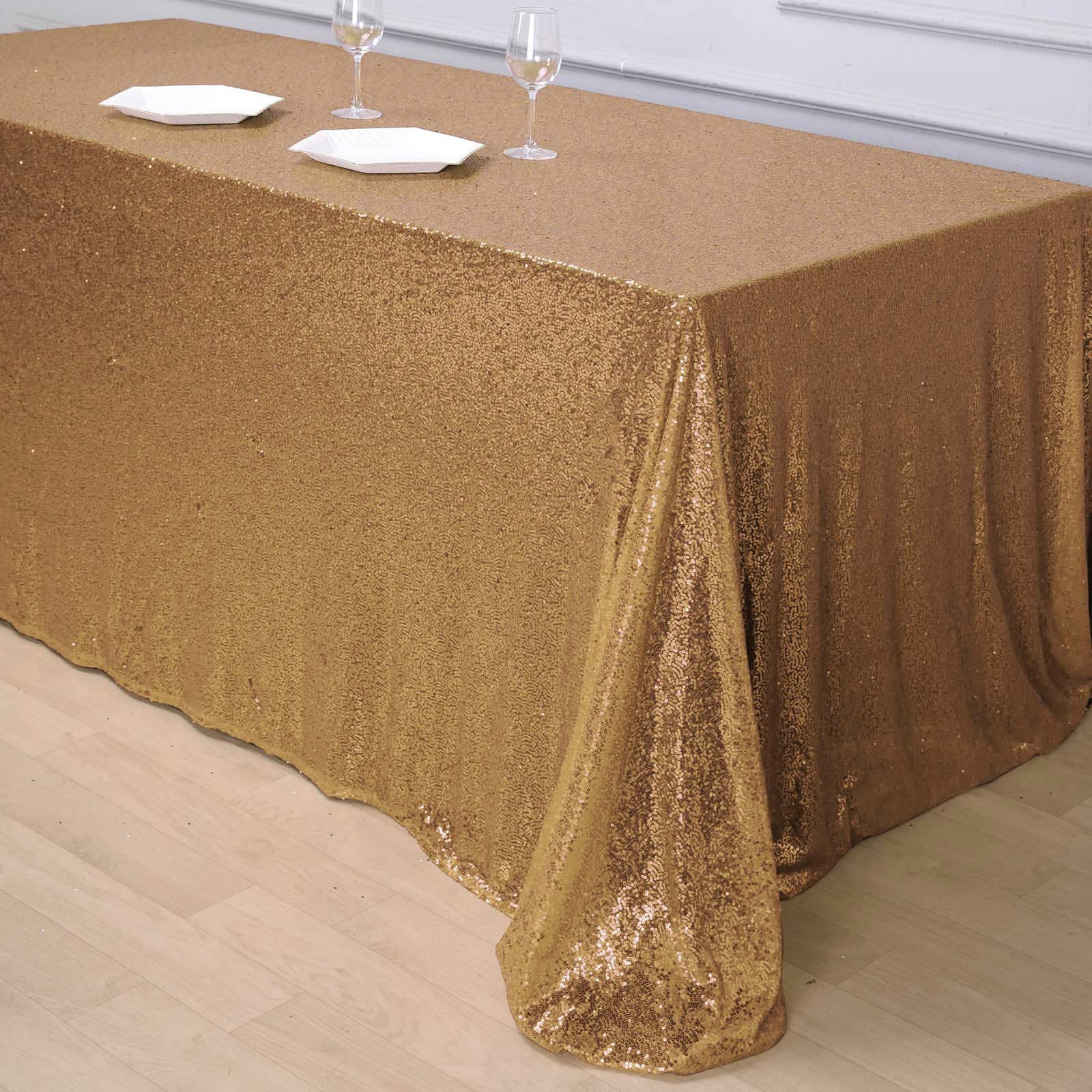 Hot! Gold Sequin Rectangle Tablecloth 90x156 for Elegant Celebrations