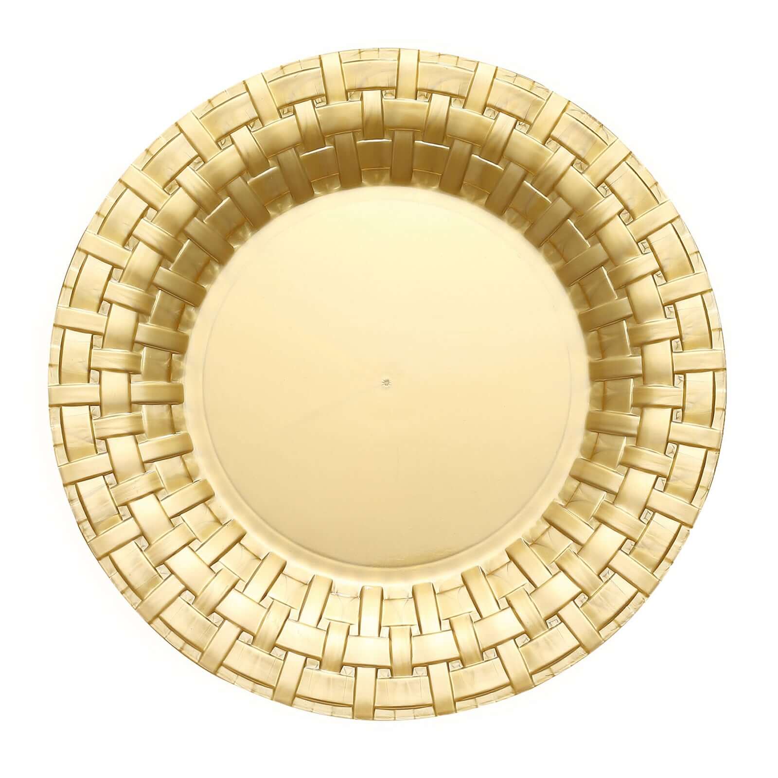 Hot Deal! 10-Pack Gold Basketweave Rim Disposable Plastic Dinner Plates (10