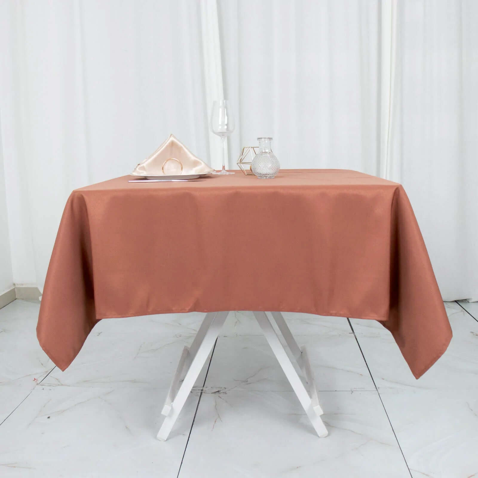 Hot Sale! 54x54 Square Terracotta (Rust) Polyester Tablecloth - 220GSM, Stain & Wrinkle Resistant