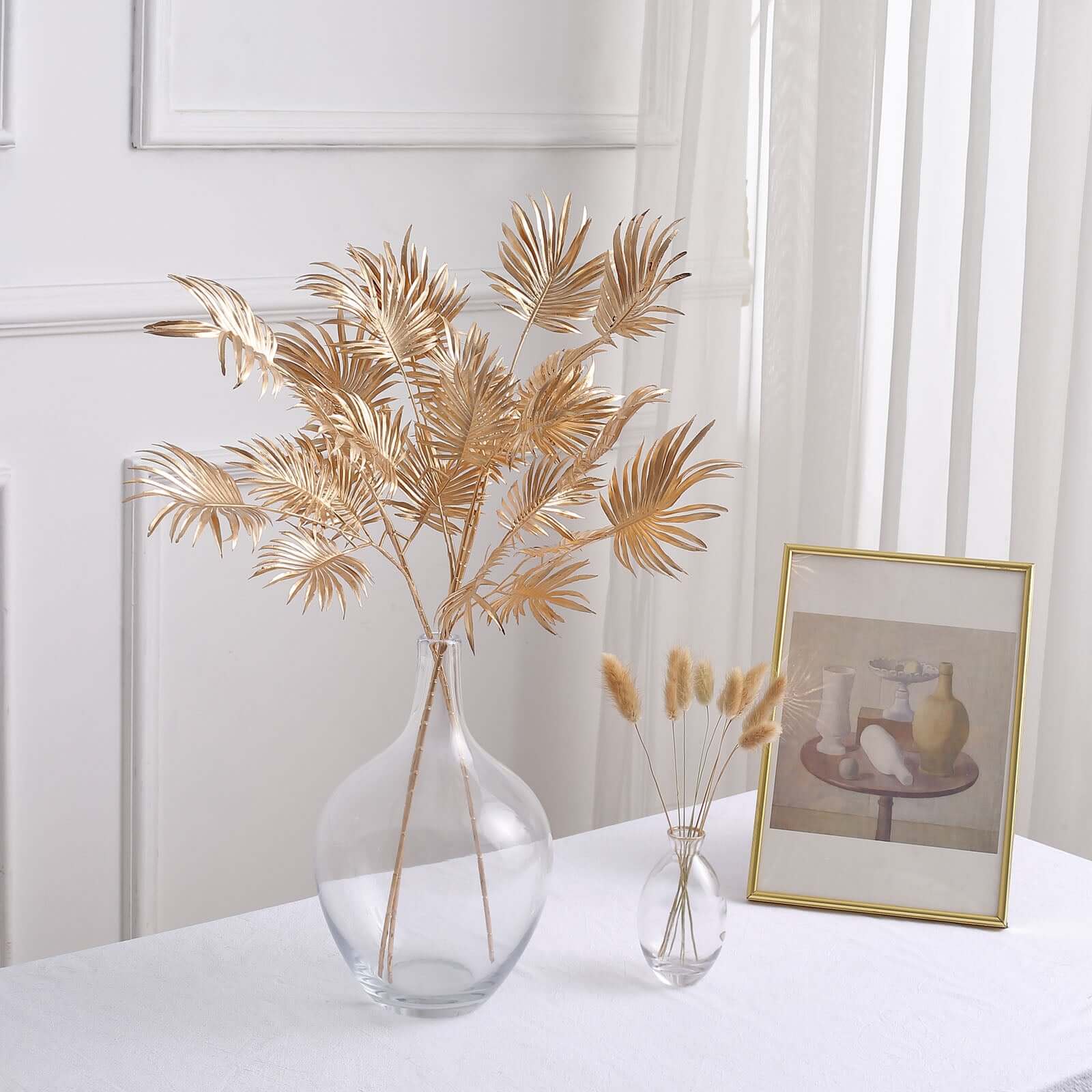 3-Piece Metallic Gold Artificial Palm Leaf Branches - Ideal for Boho Tropical & Modern Decor