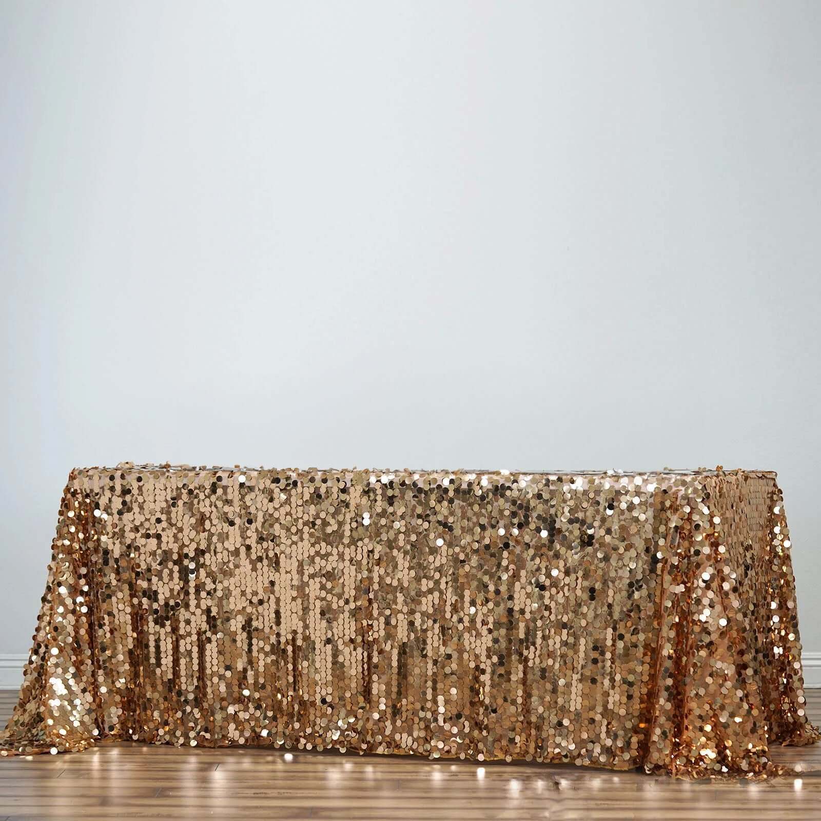 Gold Sequin Rectangle Tablecloth 90x156 - Ideal for Luxurious Celebrations, Seamless Payette Design