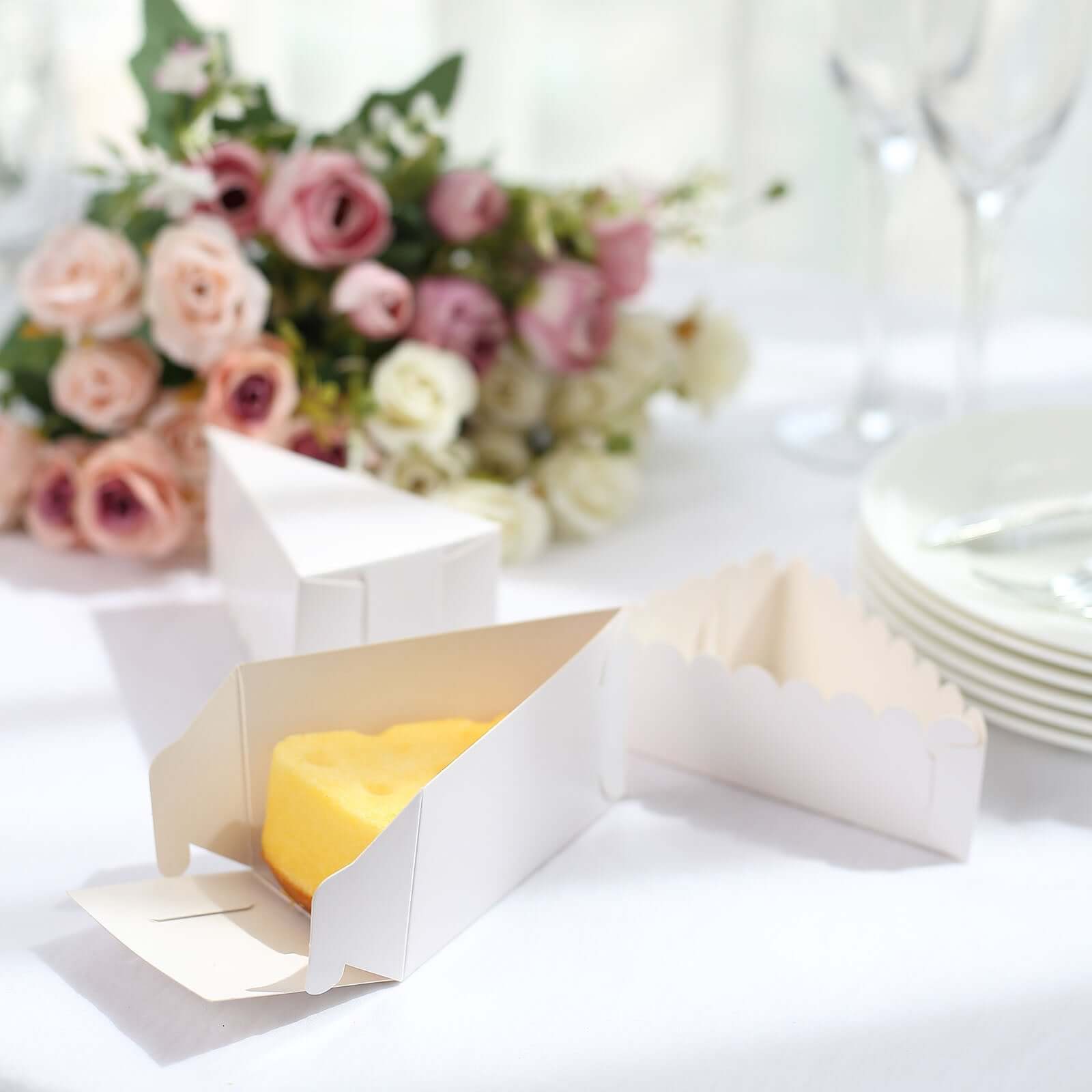 Hot Deal! 10-Pack White Cardstock Triangle Cake Slice Boxes with Scalloped Top for Desserts & Party Favors