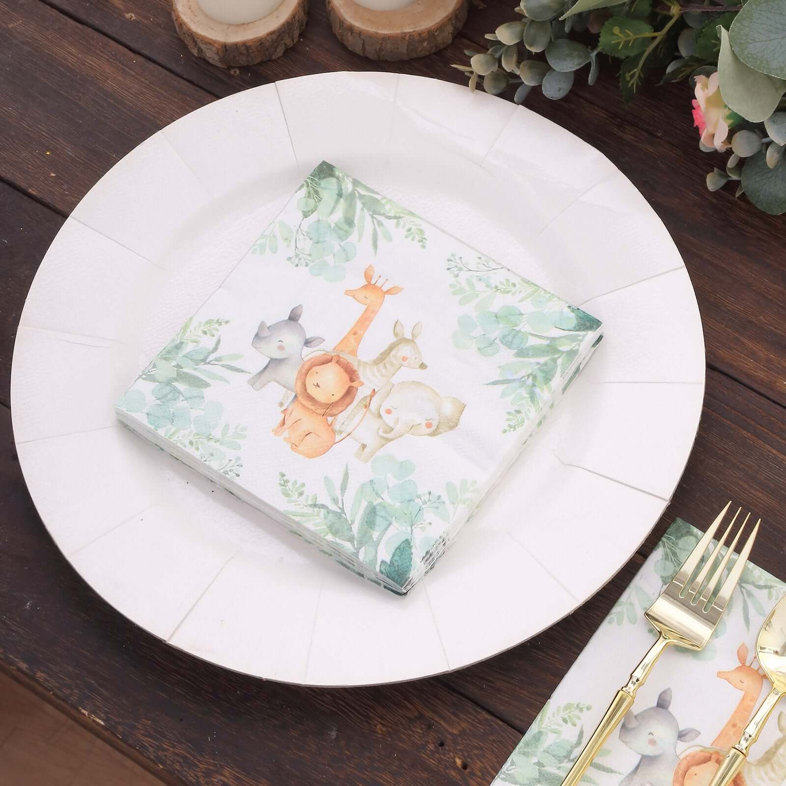 Hot Deal! 20-Pack 2 Ply Disposable Safari Animal Print Paper Beverage Napkins, 5x5 18GSM