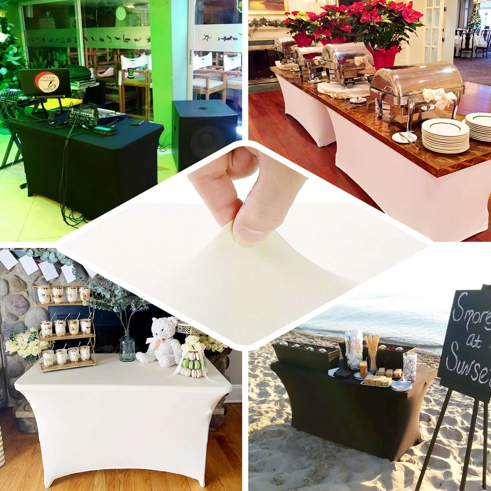 Premium White Stretch Spandex 48x30 Rectangle Tablecloth - Ideal for Events & Presentations
