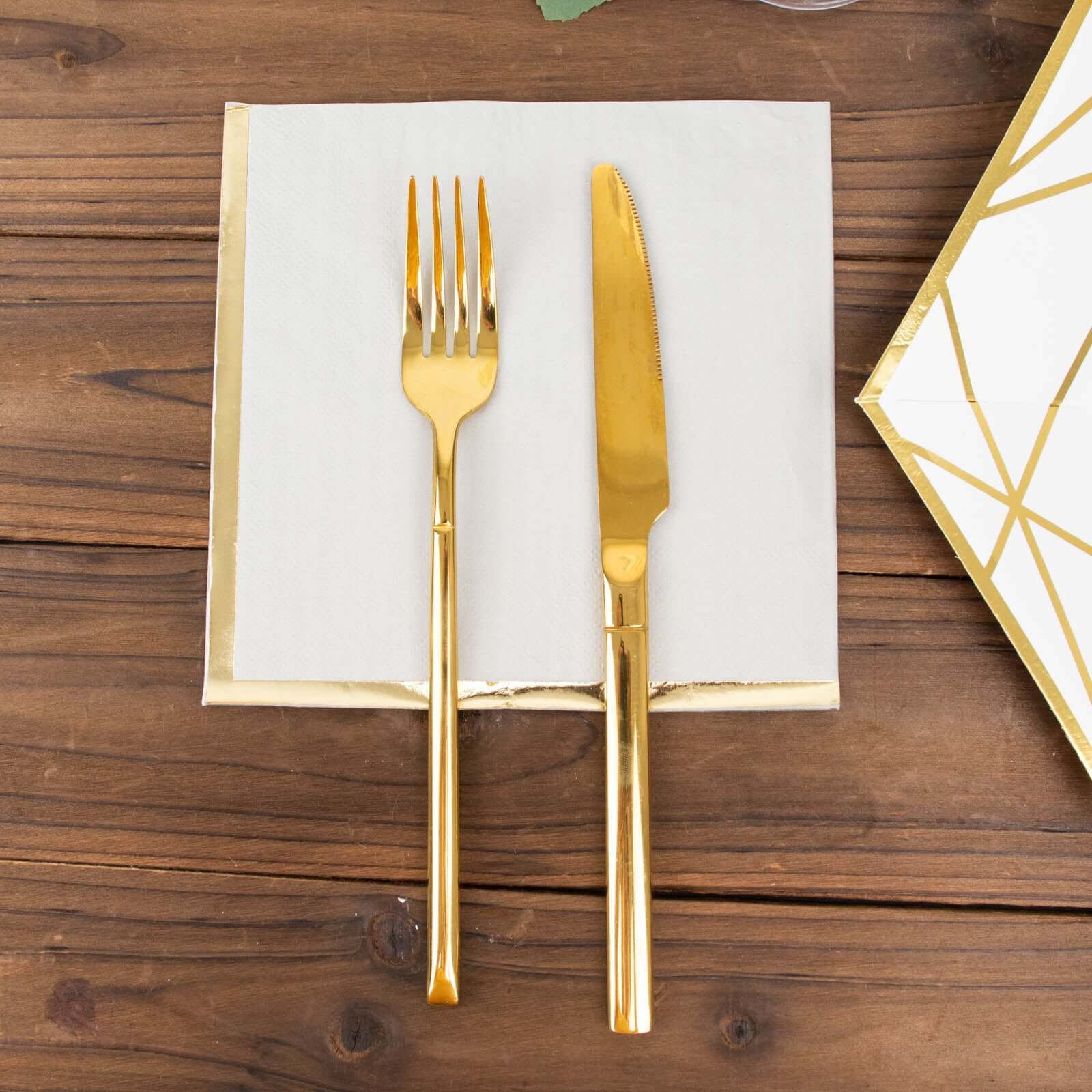 Hot! 50-Pack Disposable 2-Ply Gray Cocktail Napkins with Gold Foil Edge, 6.5x6.5