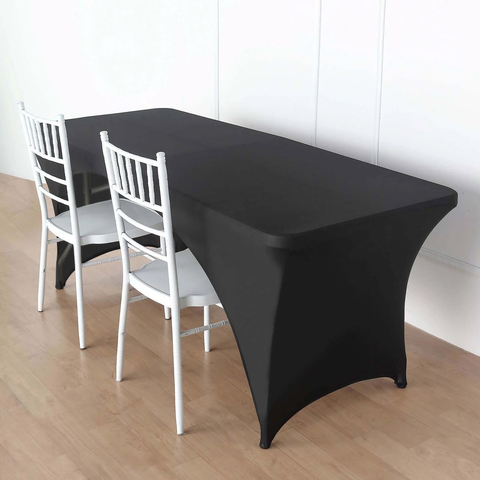 Black Stretch Spandex Table Cover for Events: Tailored Look with Curved Open Back