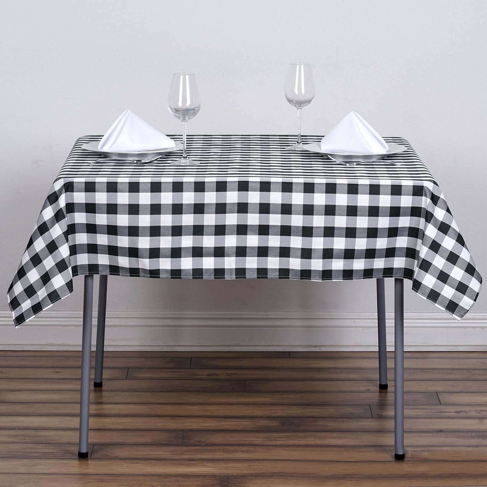 White/Black Checkered Buffalo Plaid 54x54 Polyester Square Tablecloth for Casual Tables