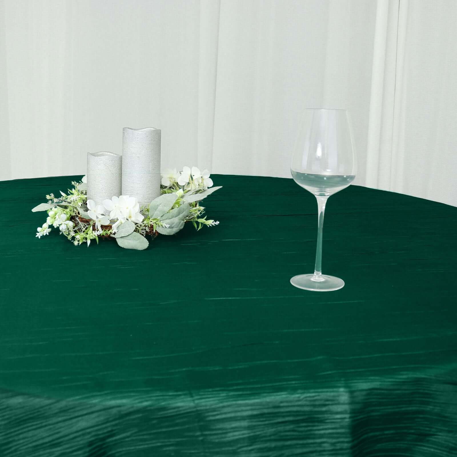 Hunter Emerald Green 90x90 Square Accordion Crinkle Taffeta Table Overlay