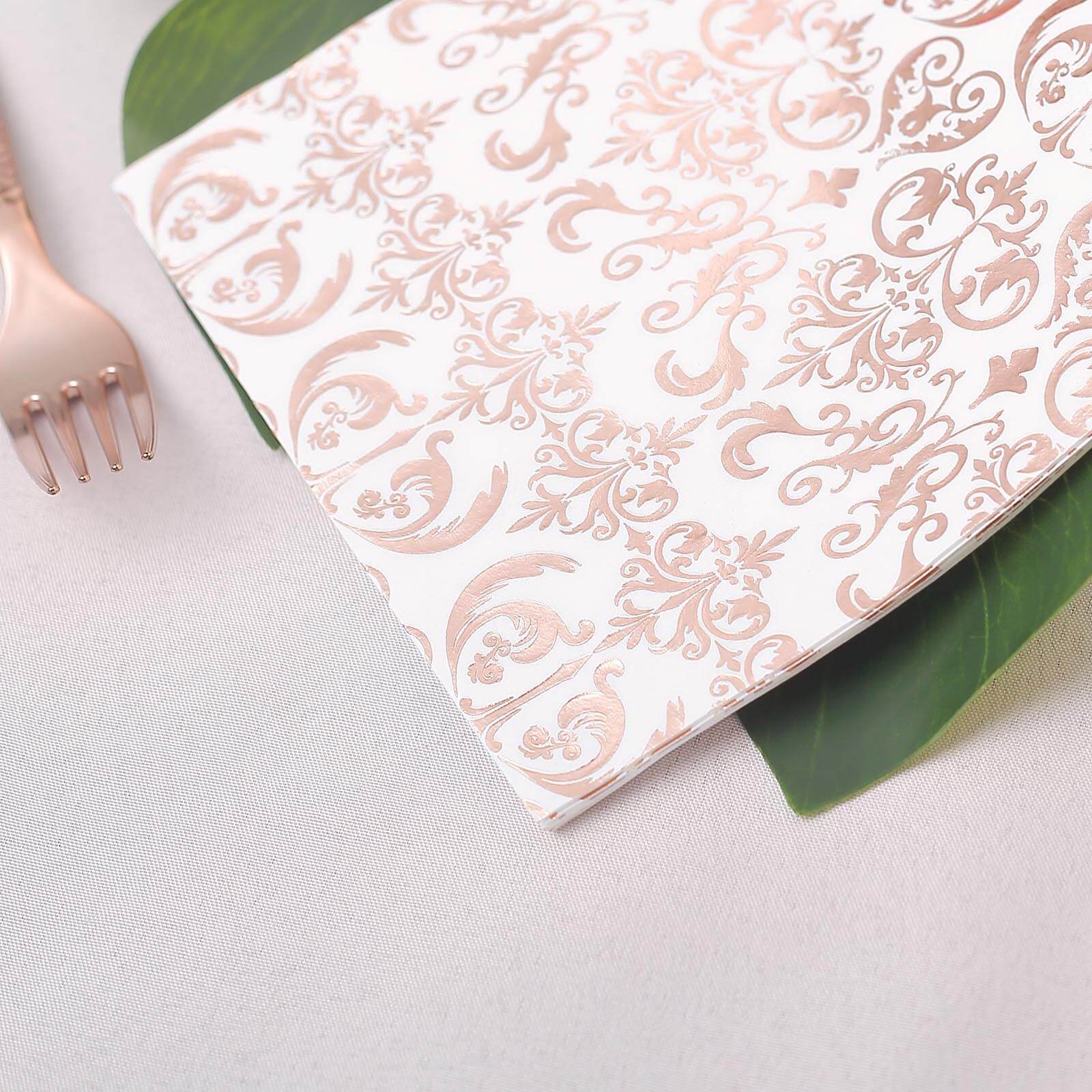 20-Pack Disposable 3-Ply Vintage Rose Gold Metallic Print Paper Dinner Napkins for Weddings