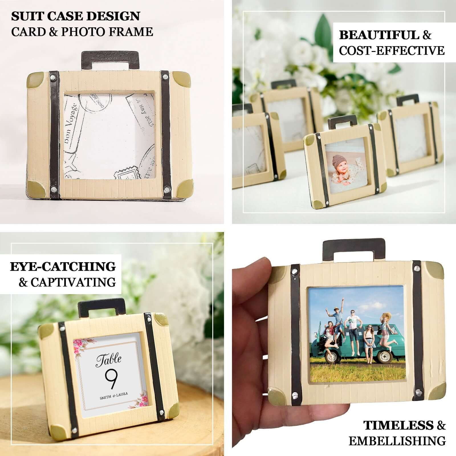 Hot Sale! 4-Pack Resin Mini Suitcase Picture Frames - Ideal Vintage Travel Wedding Place Card Holders & Party Favors