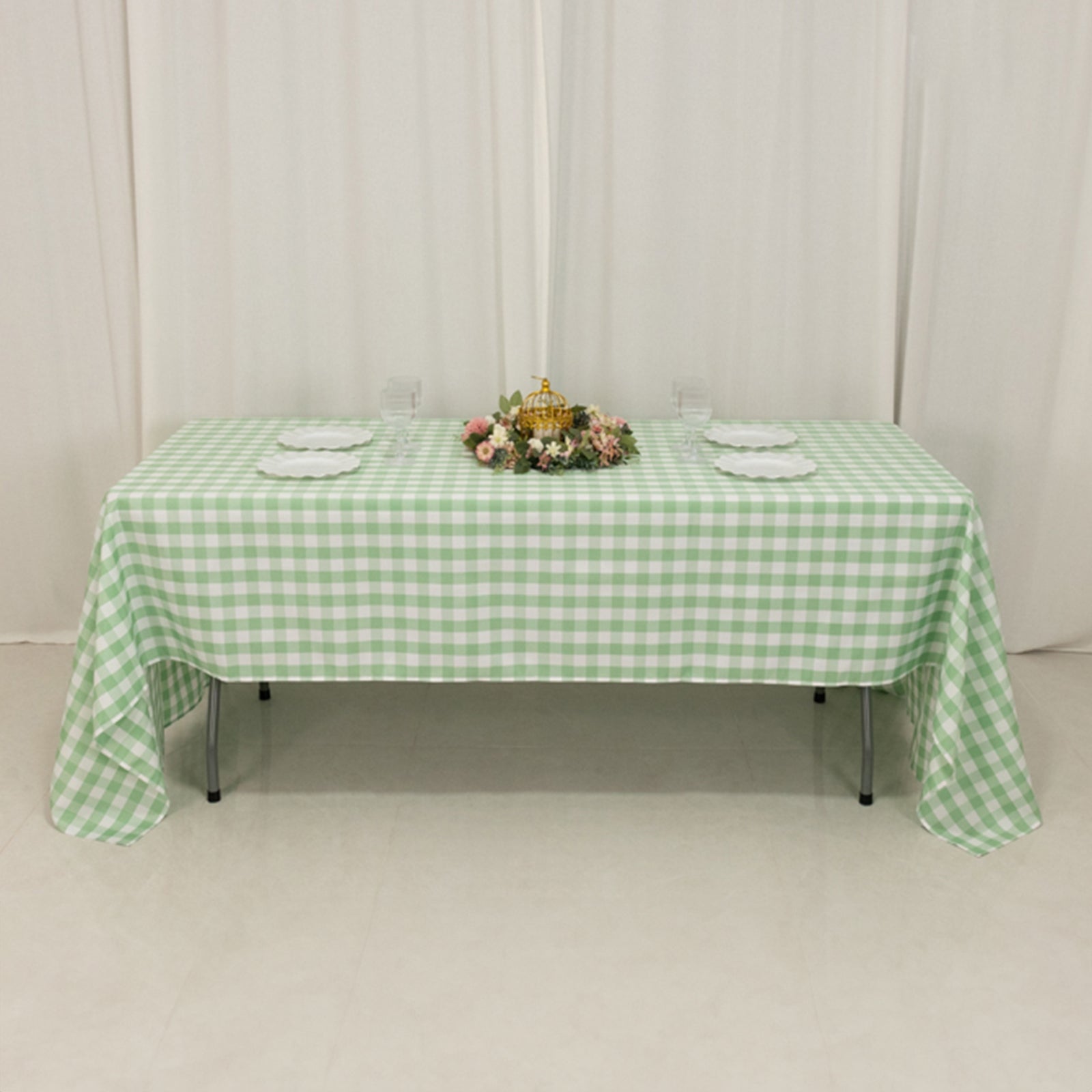 Hot! White/Sage Green Buffalo Plaid Polyester 60x126 Rectangle Tablecloth