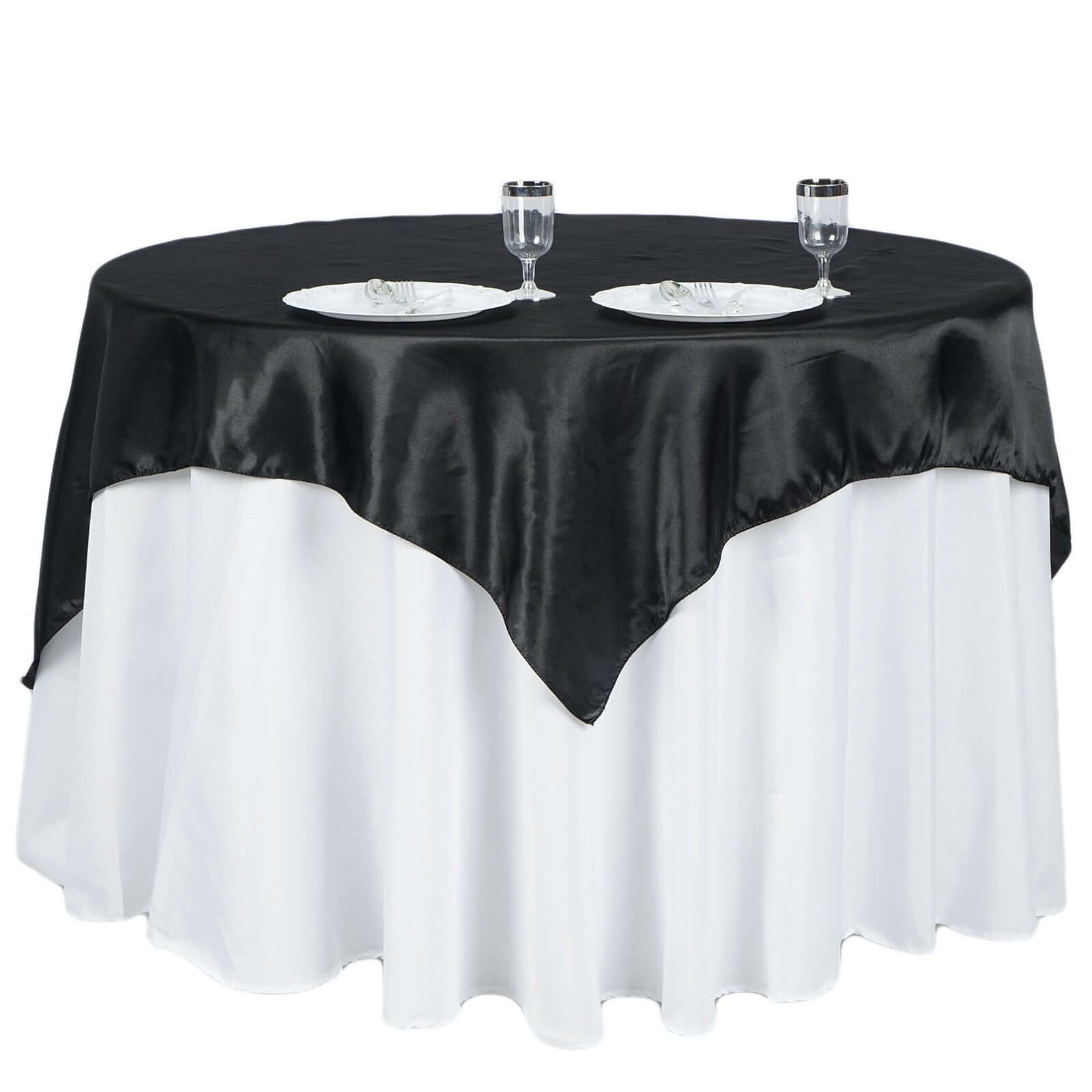Black Satin 60x60 Square Table Overlay - Smooth & Silky for Elegant Events