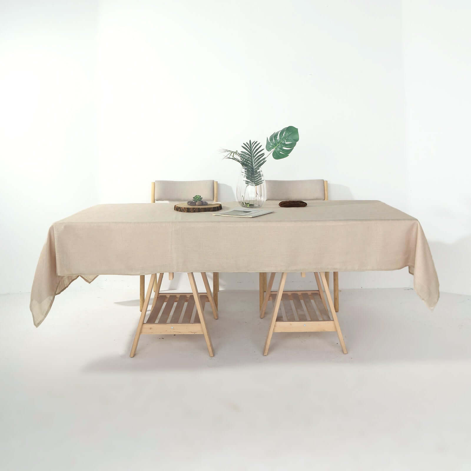 Beige Faux Linen Rectangular Tablecloth - Wrinkle Resistant & Slubby Texture