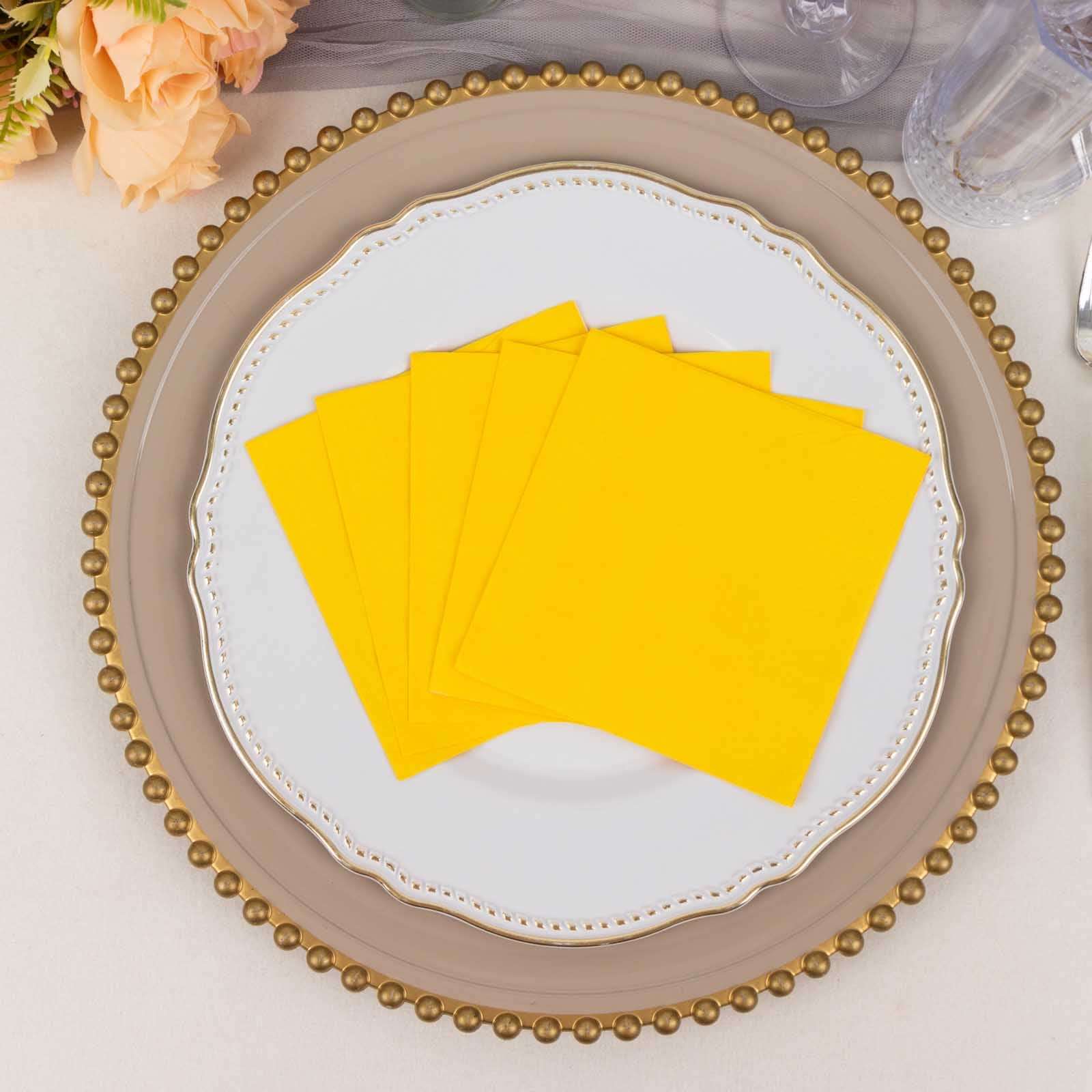 Special Offer! 50-Pack Yellow 2-Ply 18GSM Disposable Soft Cocktail Beverage Napkins 5x5