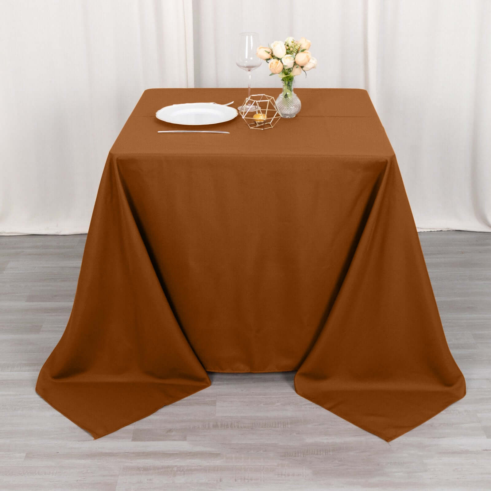 Durable & Wrinkle-Resistant Polyester Square Tablecloth in Cinnamon Brown, 90x90
