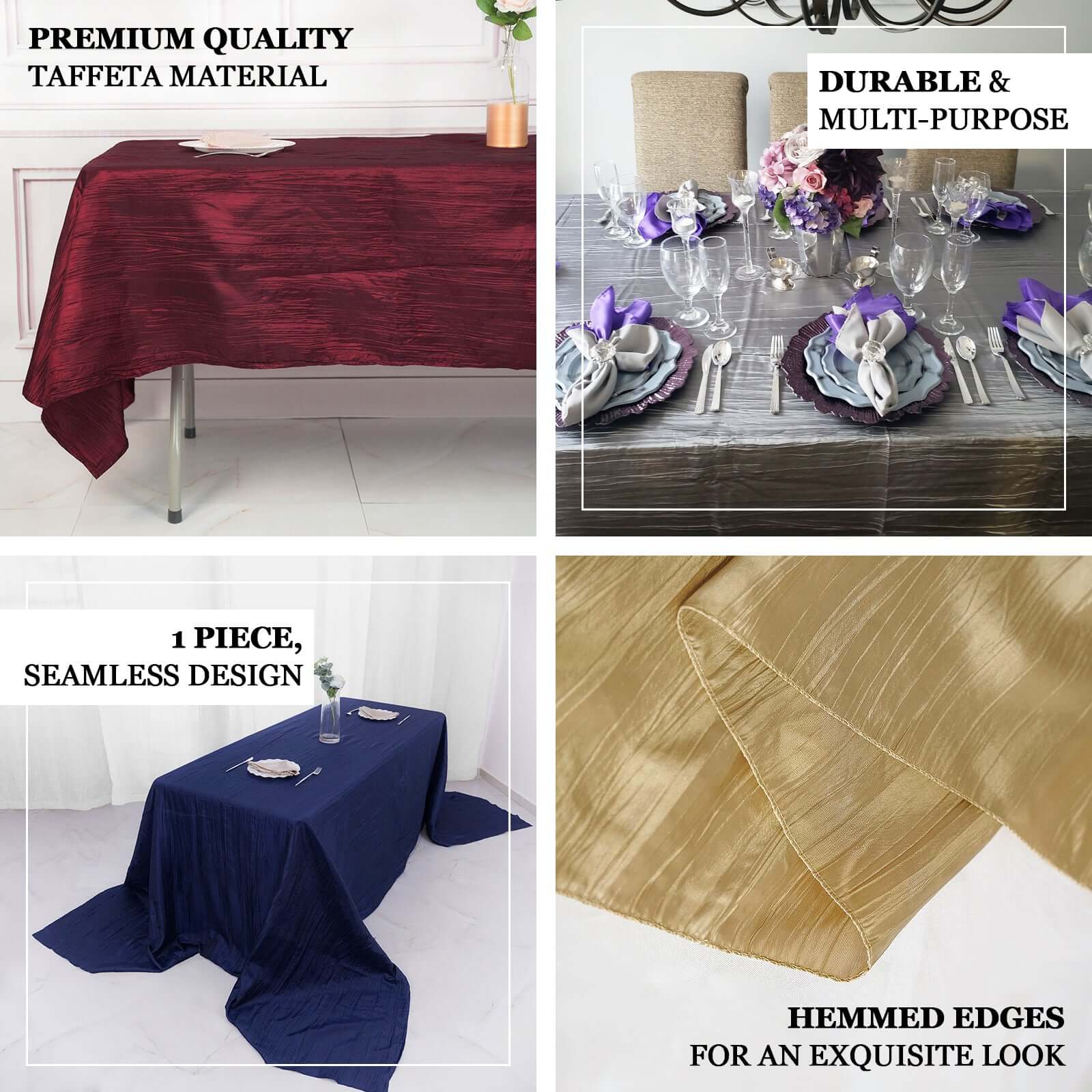 Navy Blue Crinkle Taffeta Rectangle Tablecloth (90x132) - Seamless & Stylish for Events
