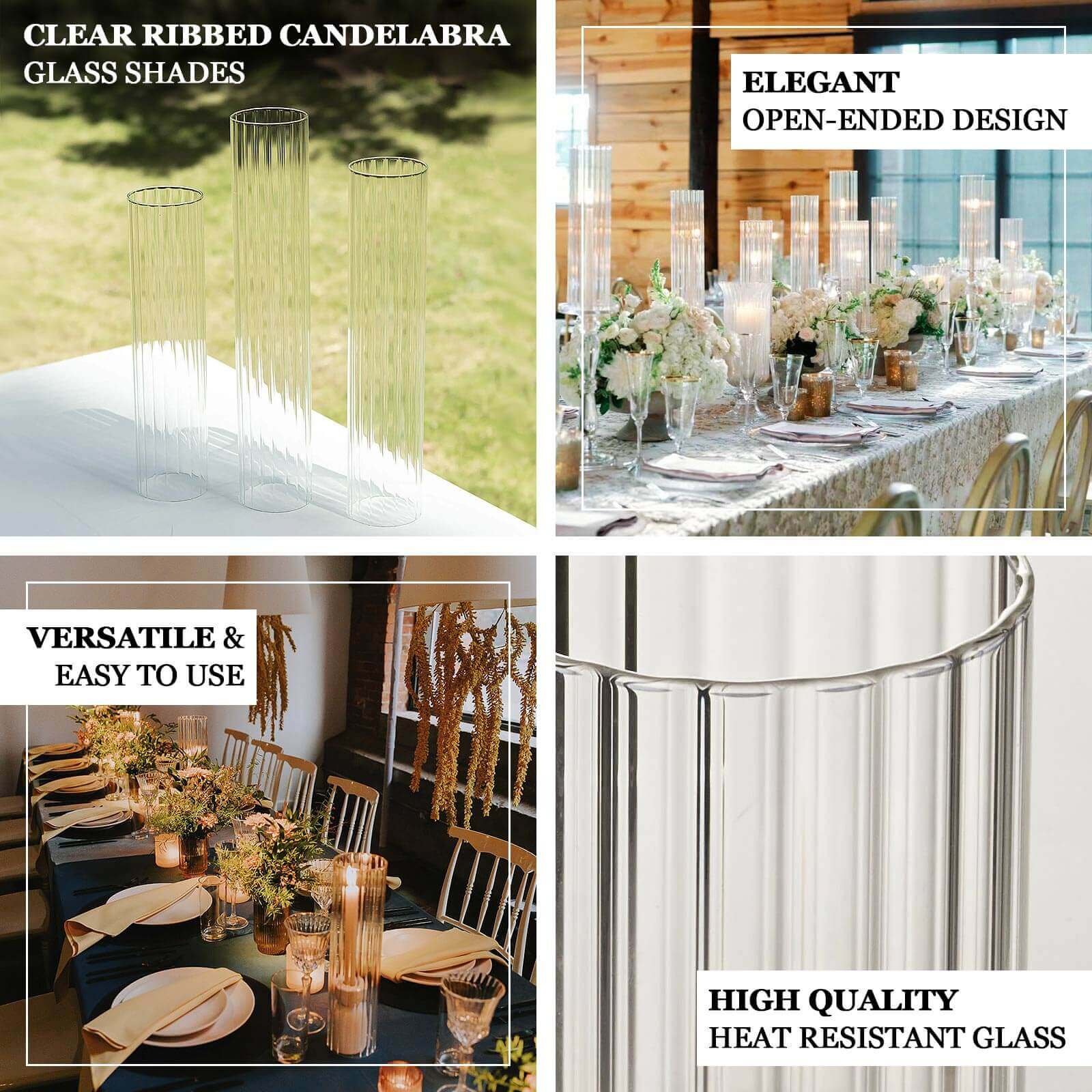 Hot Deal! 2-Pack Clear Ribbed Glass Hurricane Shades - Ideal Candle Holder Centerpieces, 20 Inches