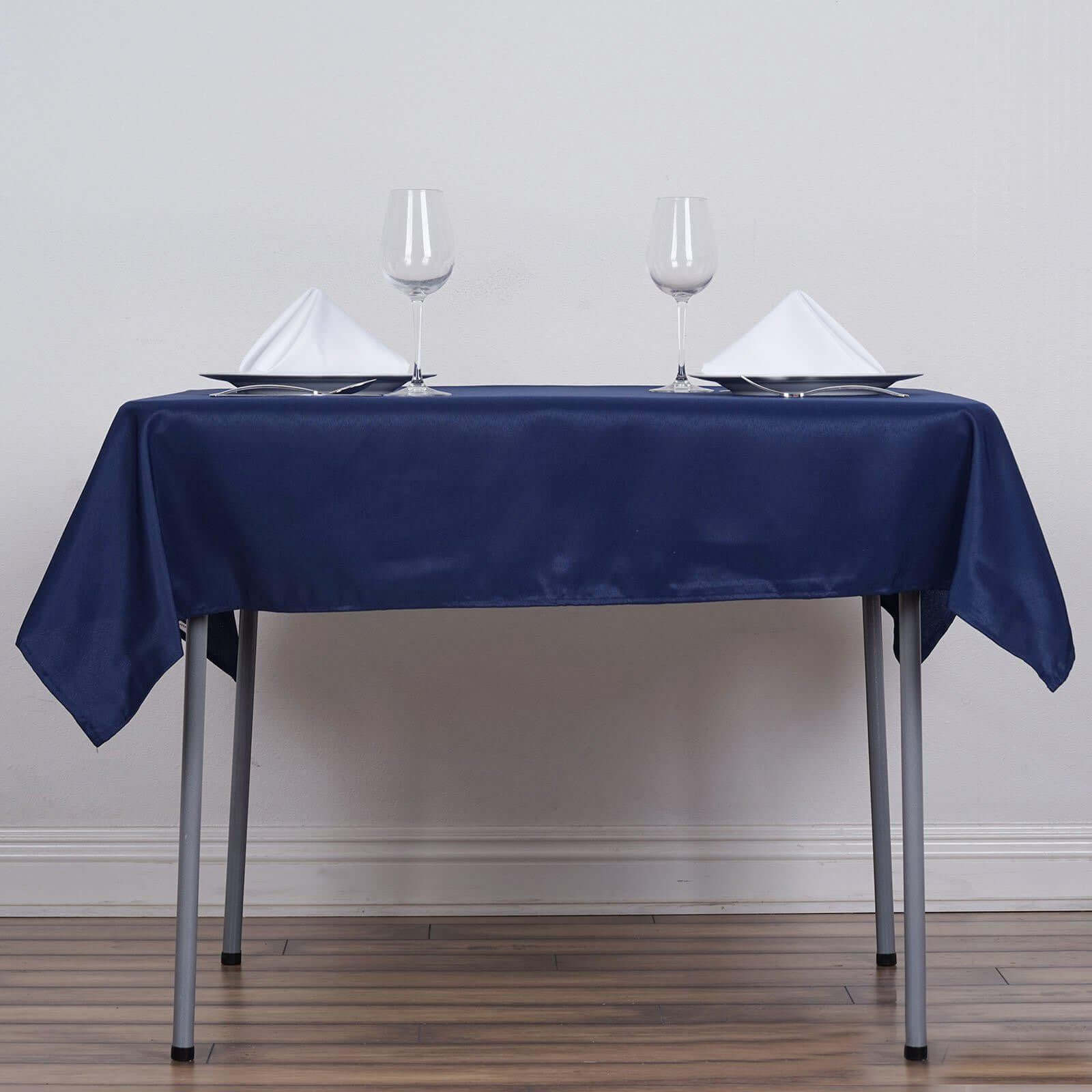 Navy Blue 54x54 Polyester Square Table Overlay - Wrinkle-Free & Durable