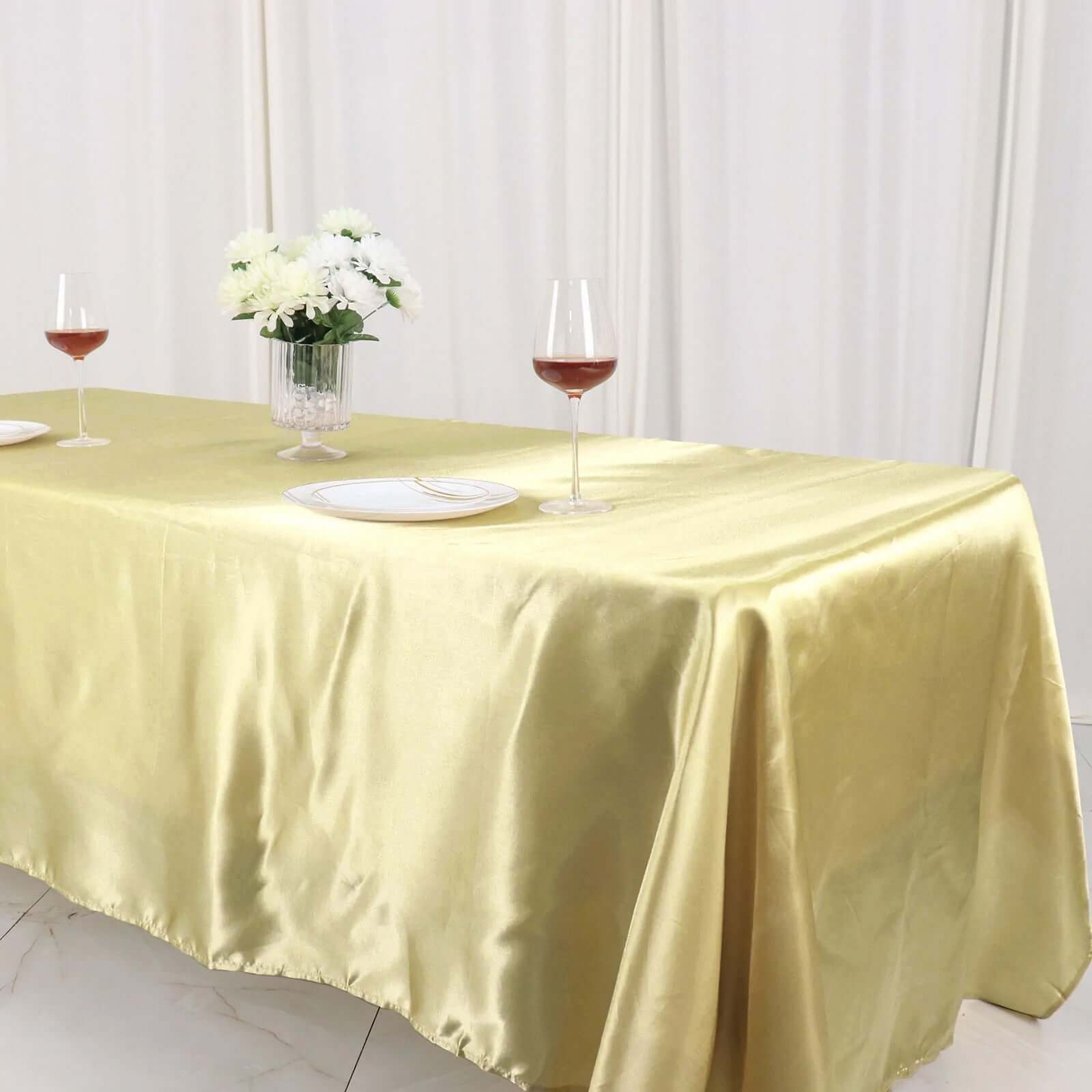 Champagne Satin 60x126 Rectangular Tablecloth - Smooth, Lustrous & Great Value