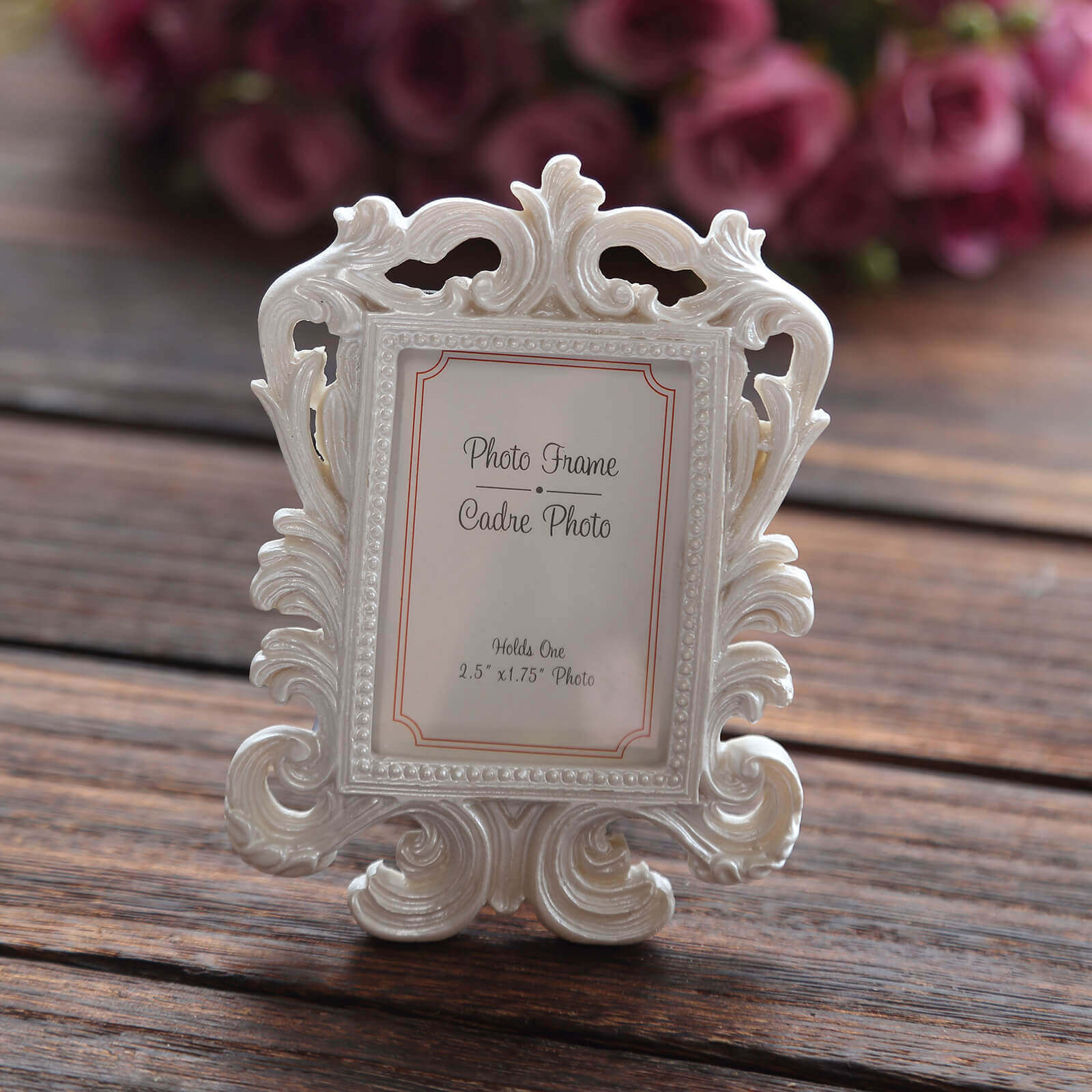 4-Piece Set of White Resin Vintage Baroque Mini Rectangle Picture Frames for Weddings and Parties