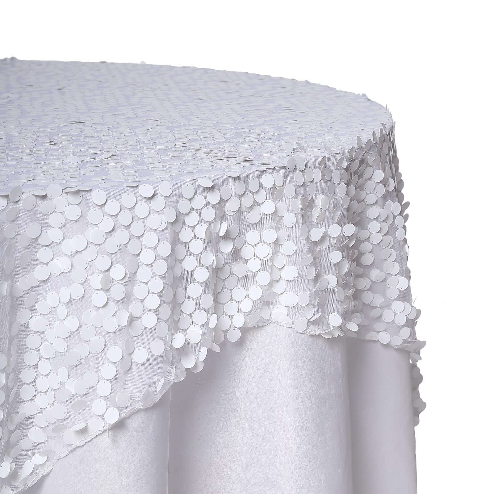 Big Payette White Sequin 72x72 Square Table Overlay for Elegant Celebrations
