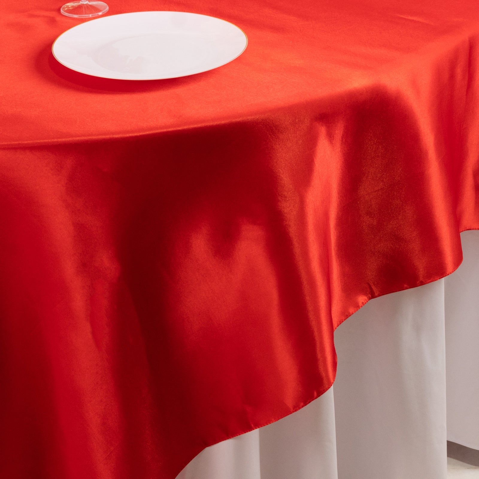 Hot Deal! Red Satin 90x90 Square Table Overlay with Smooth Finish