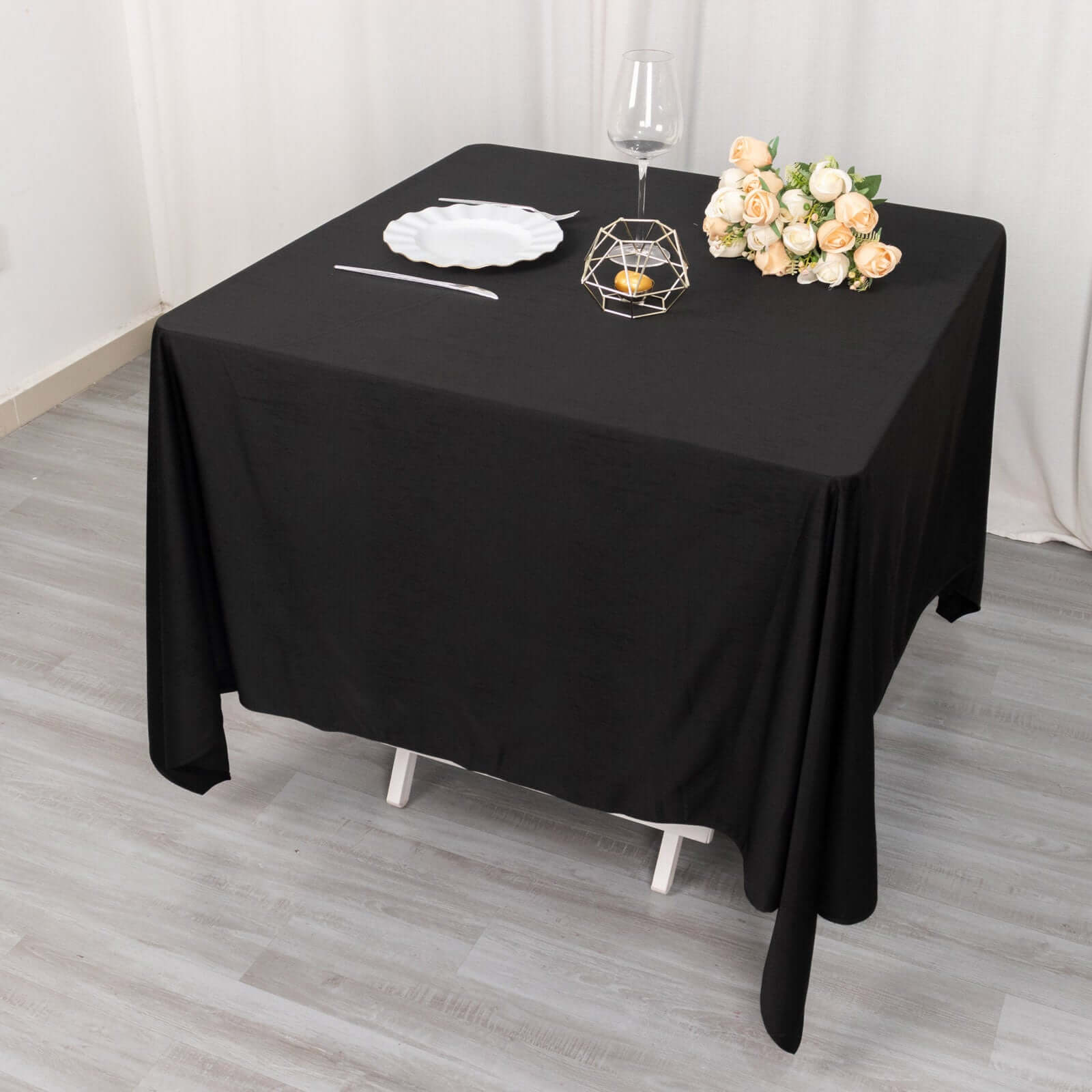 Exclusive Premium Black 70x70 Scuba Polyester Wrinkle-Free & Stain-Resistant Square Tablecloth
