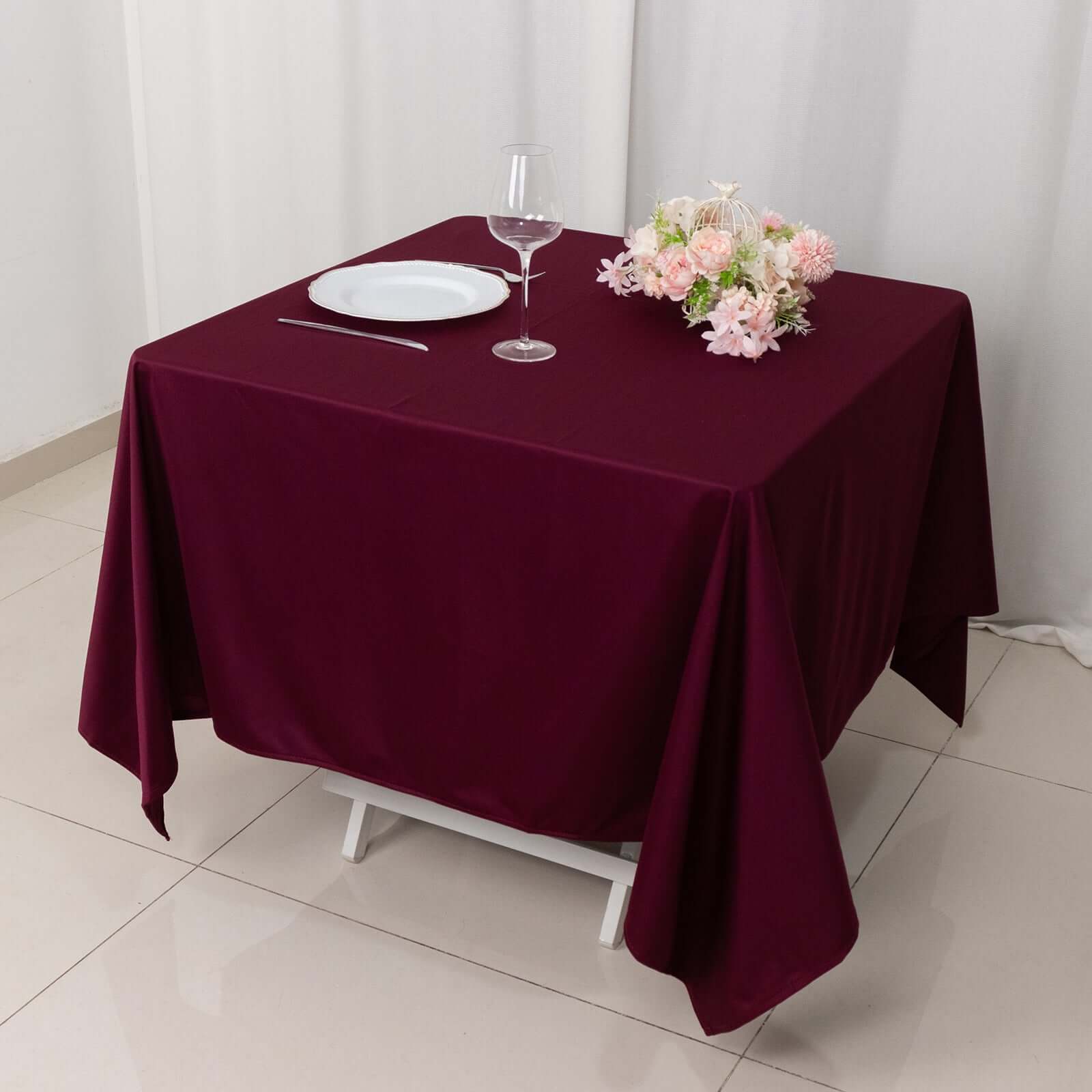 Burgundy 70x70 Premium Wrinkle-Free & Stain-Resistant Scuba Square Tablecloth