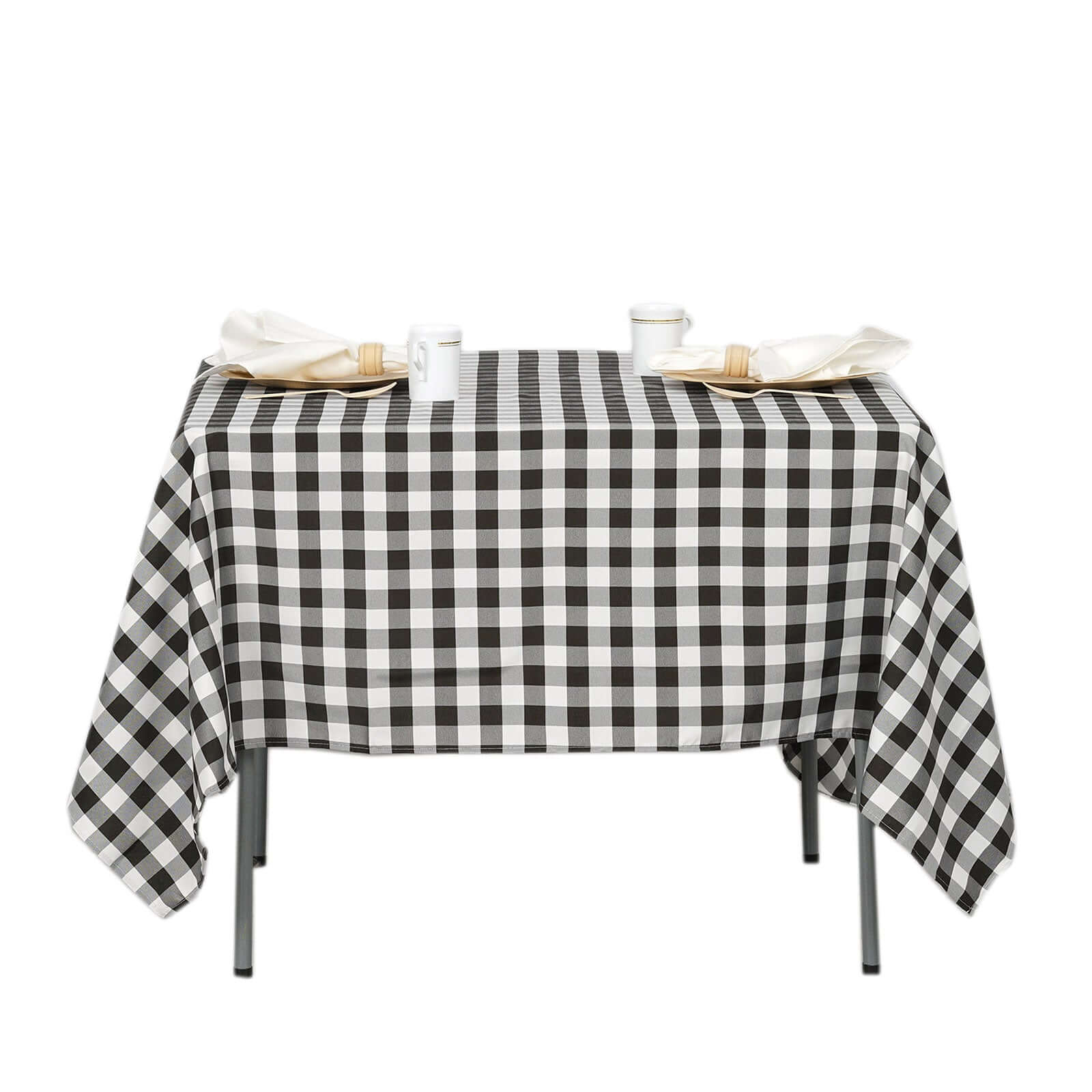 Hot! 70x70 Polyester Checkered Buffalo Plaid White/Black Square Tablecloth for Rustic Decor