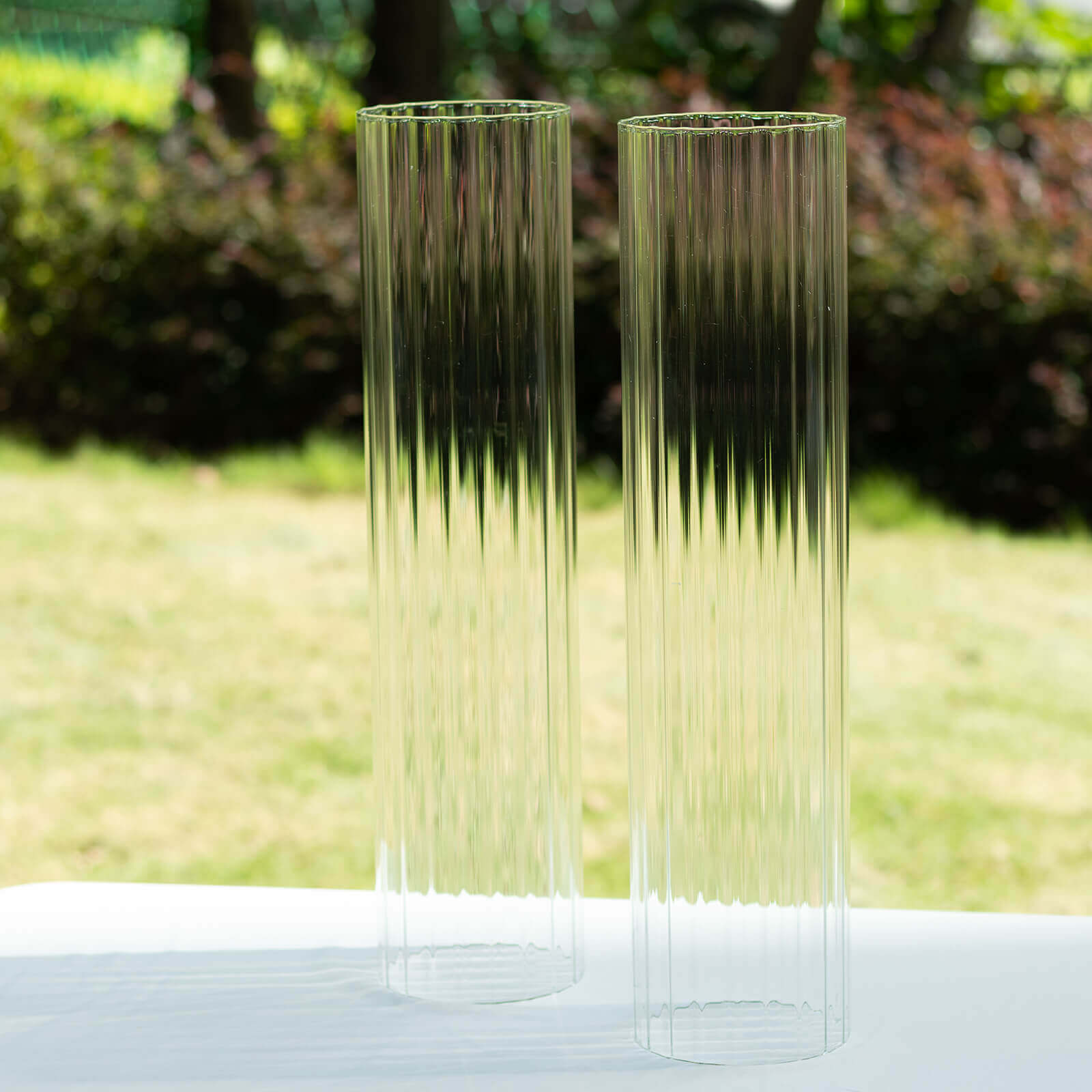 Hot Deal! 2-Pack Clear Ribbed Glass Hurricane Shades - Ideal Candle Holder Centerpieces, 20 Inches